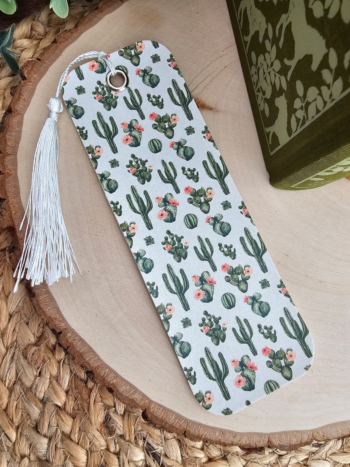 Blooming Cactus Faux Leather Bookmark