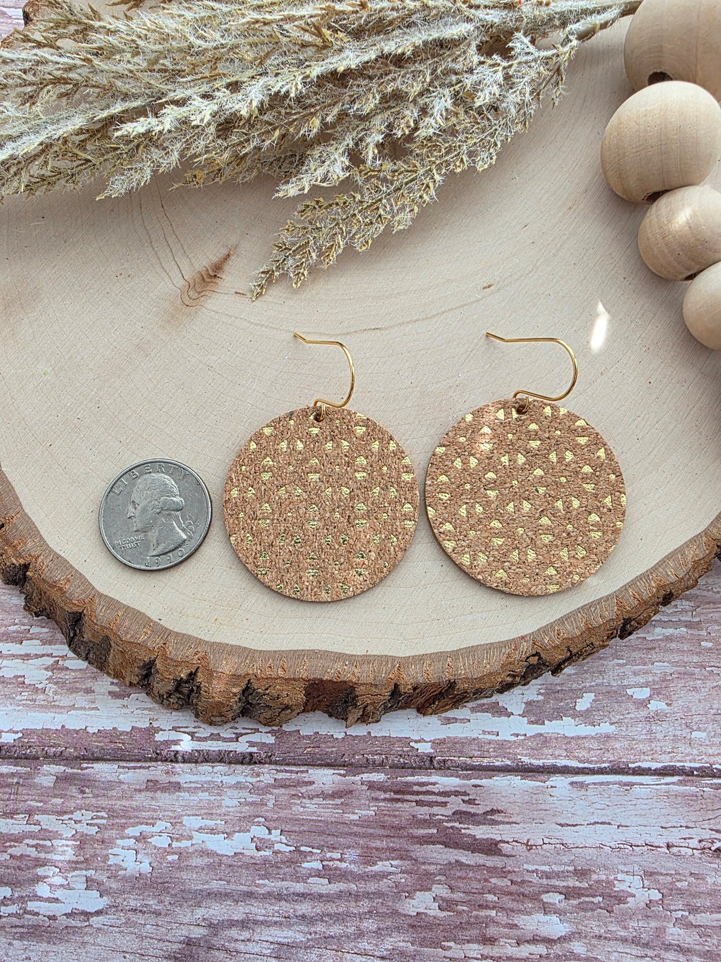 Gold & Cork Intricate Windowpane Circle Earrings