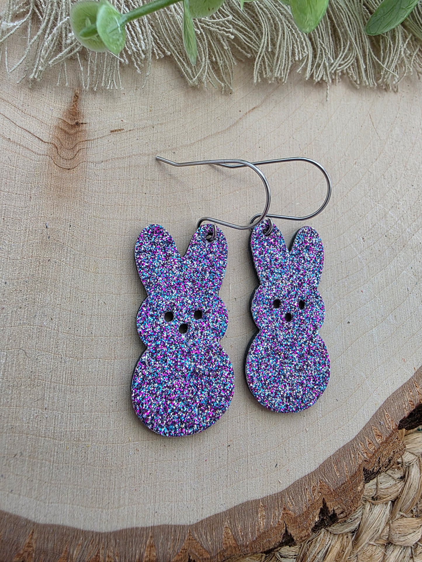 Purple Glitter Bunny Peep Earrings
