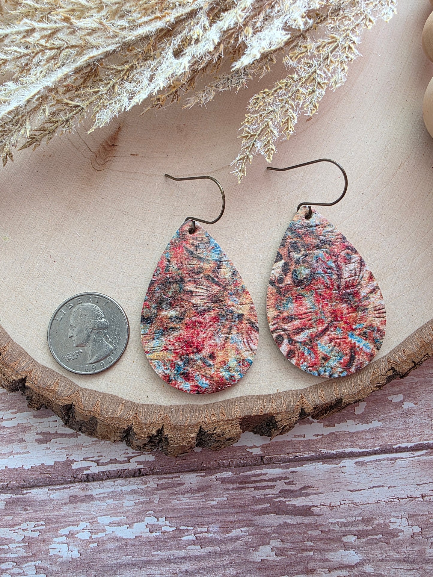 Rustic Autumn Dye Teardrop Earrings - Medium