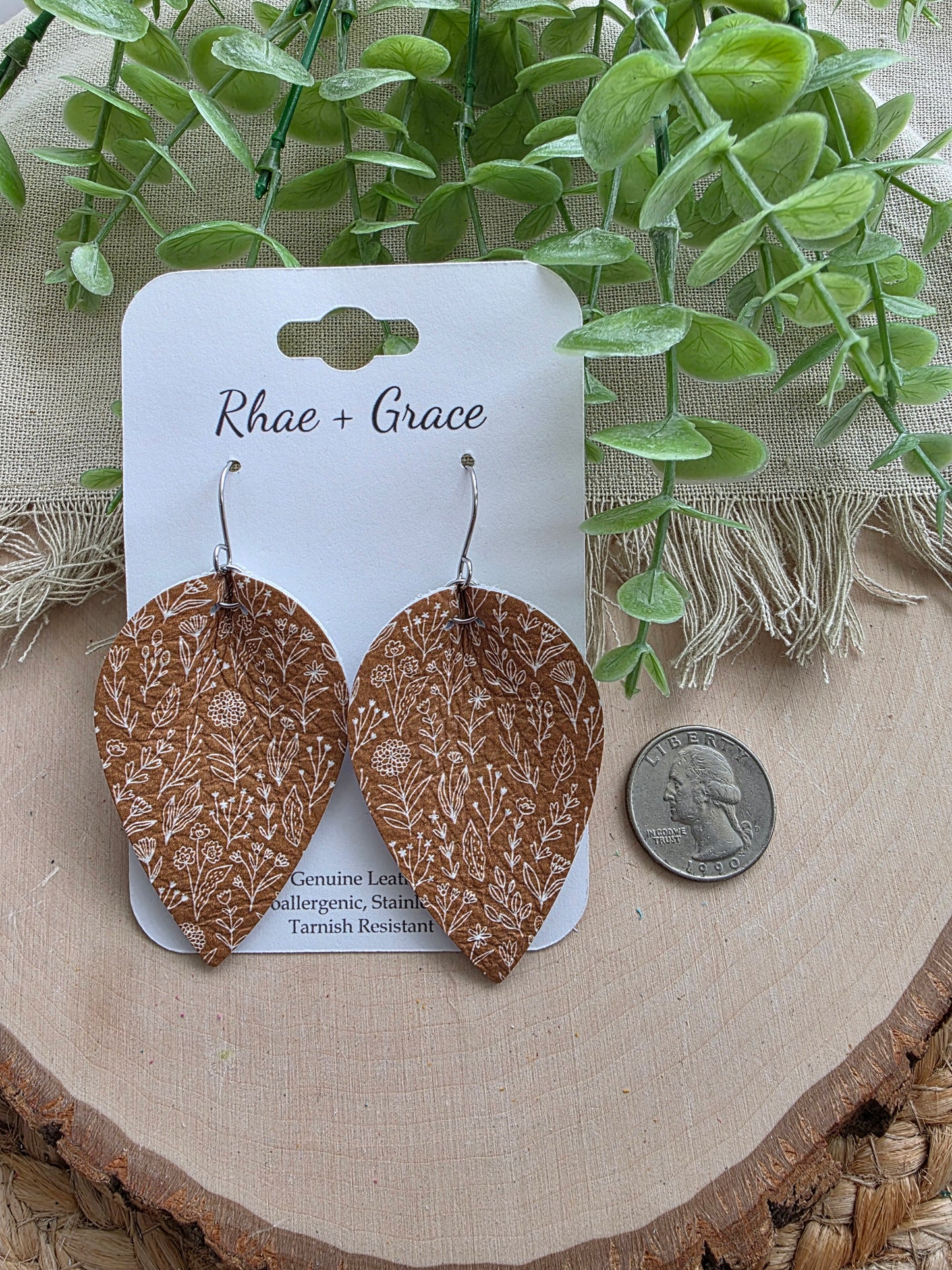 Dijon Brown & Cream Floral Pinched Petal Earrings - Large (2.5")