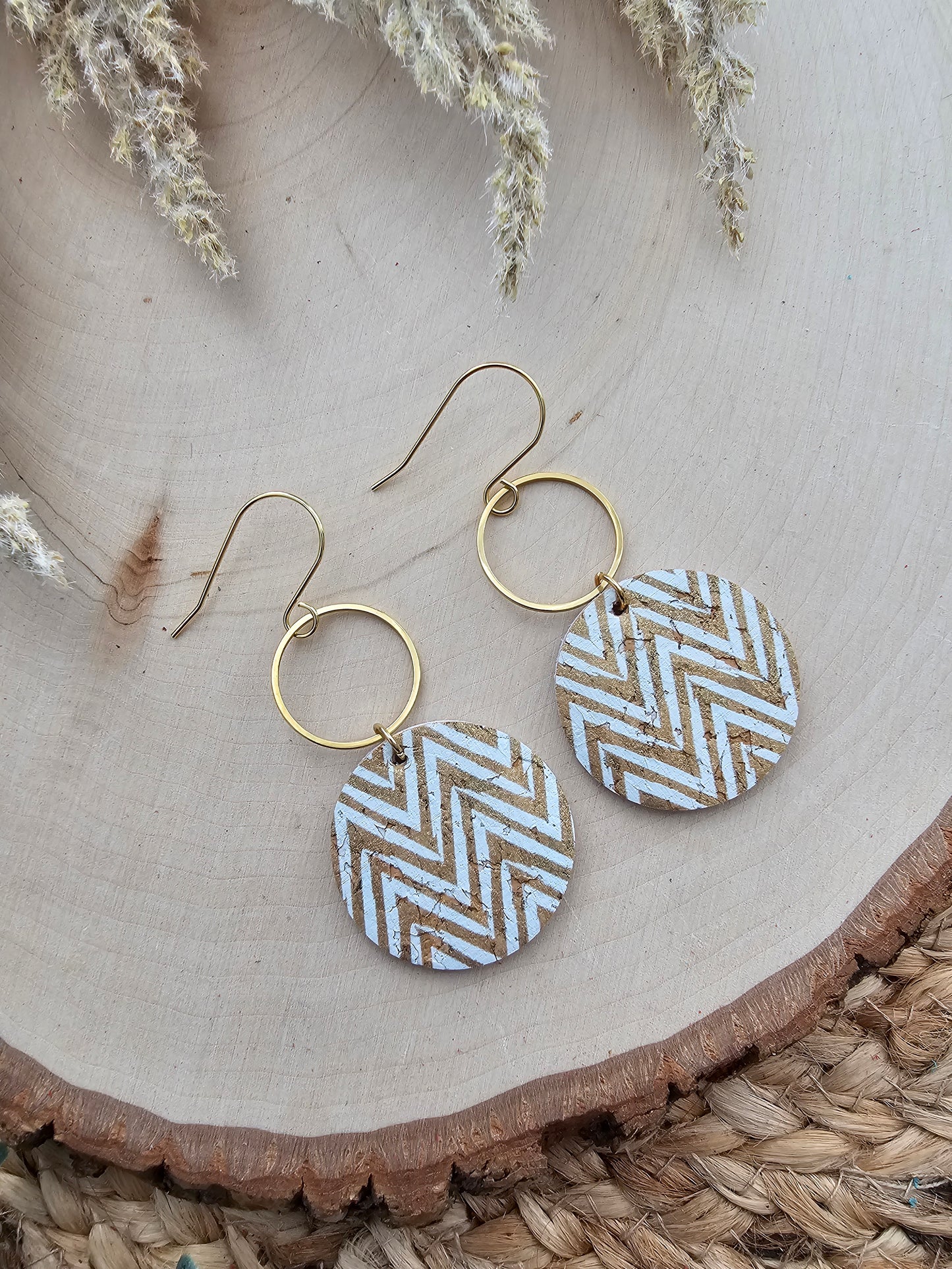 Gold Chevron Circle Drop Earrings