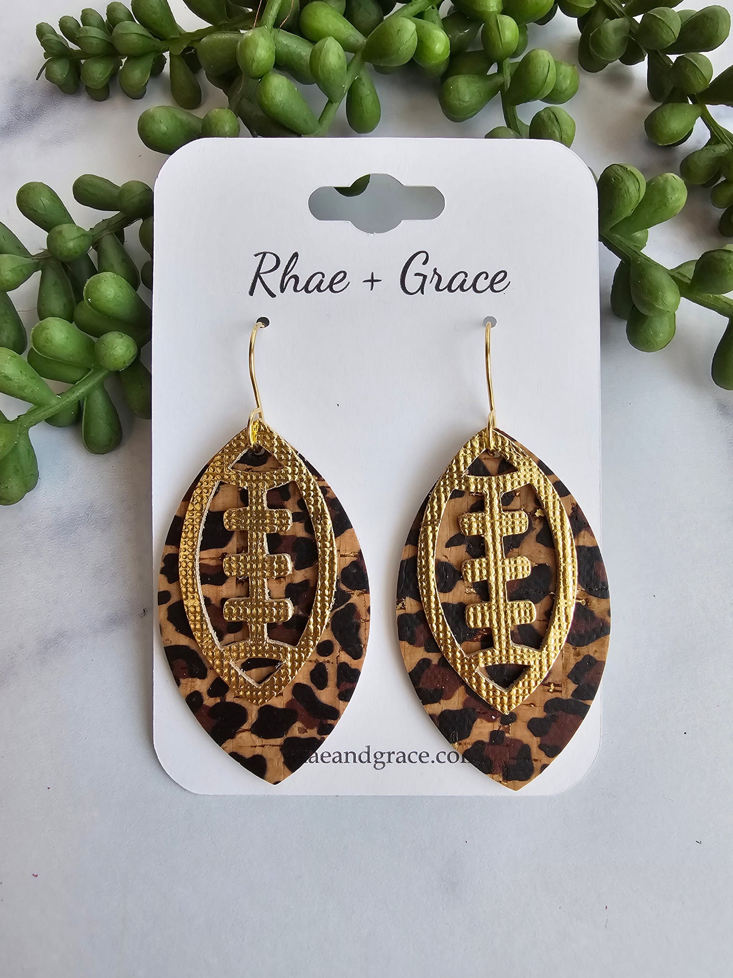 Leopard Print & Gold Layered Football Earrings