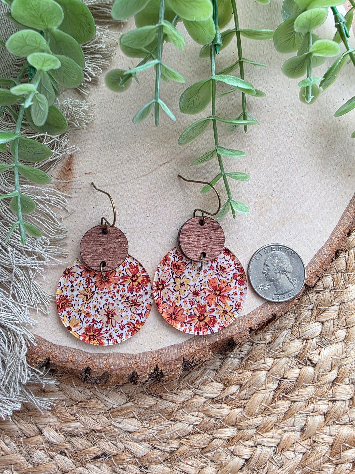 Acrylic Vintage Floral Circle Earrings
