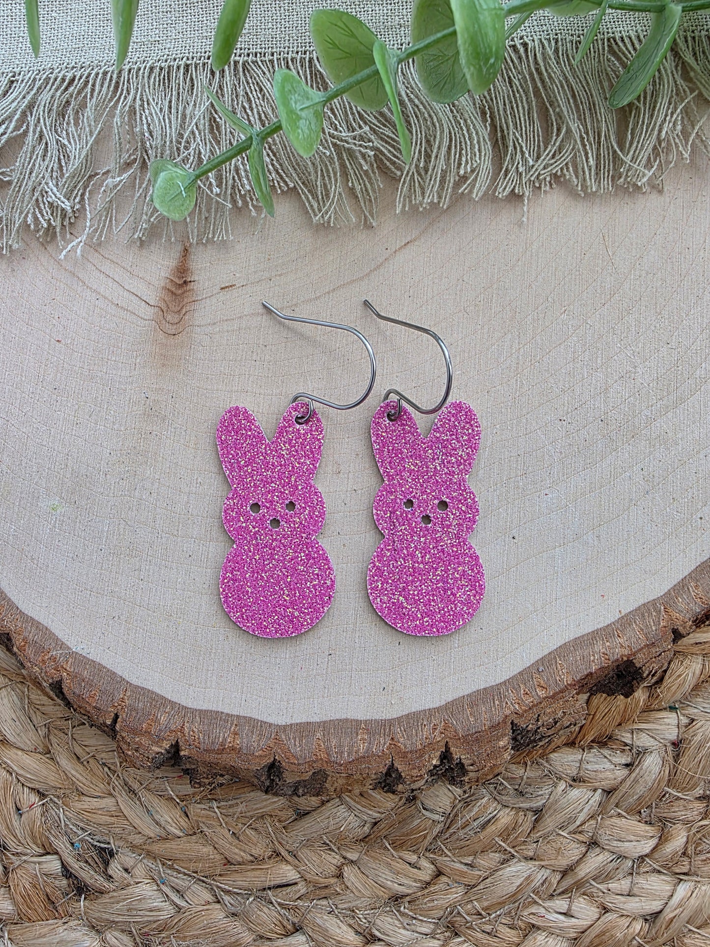 Pink Glitter Bunny Peep Earrings