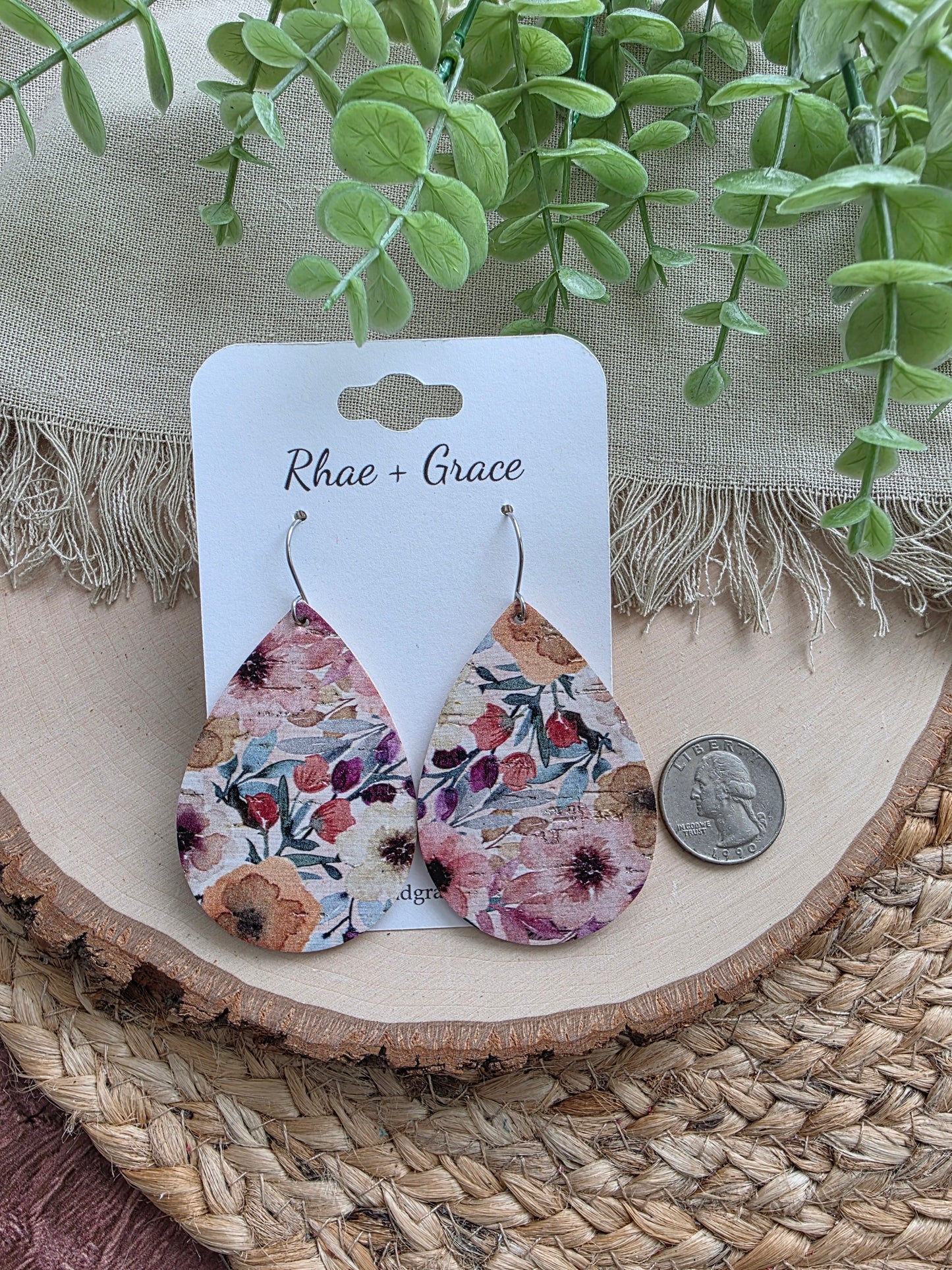 Watercolor Plum Bouquet Teardrop Earrings - Large