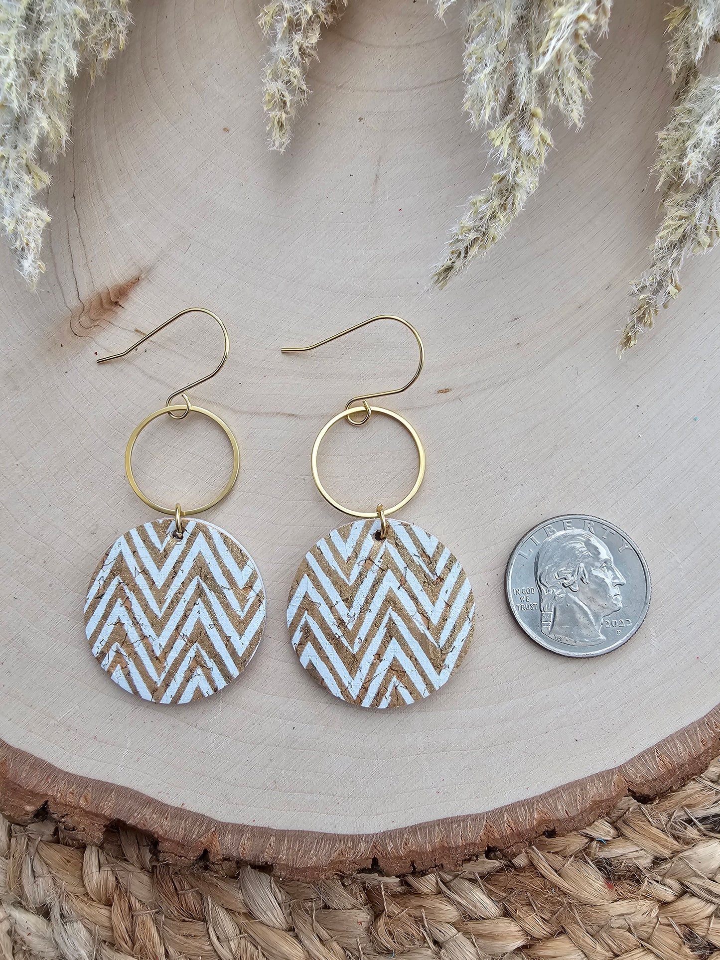 Gold Chevron Circle Drop Earrings