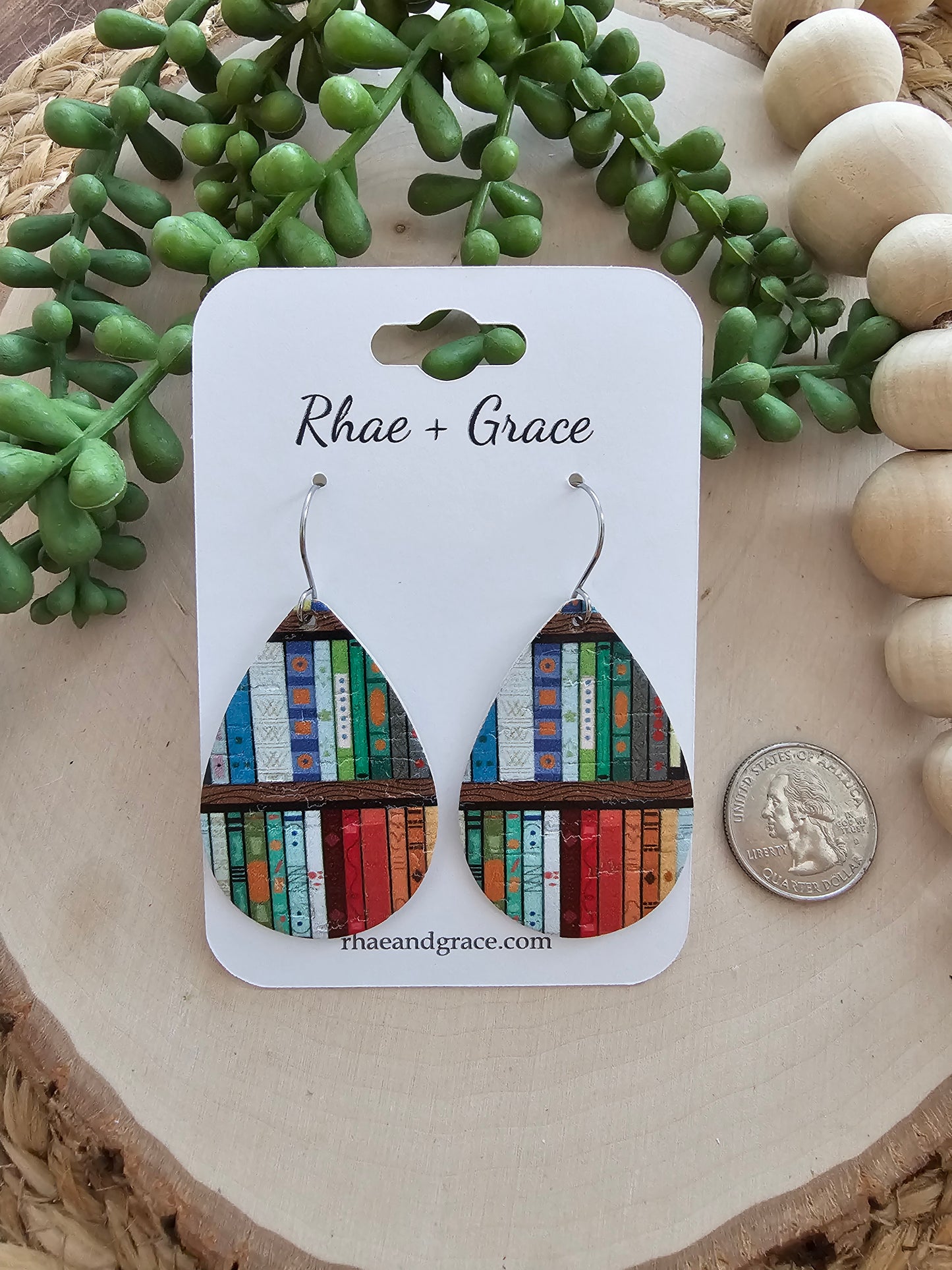 Colorful Library Book Teardrop Earrings - Medium