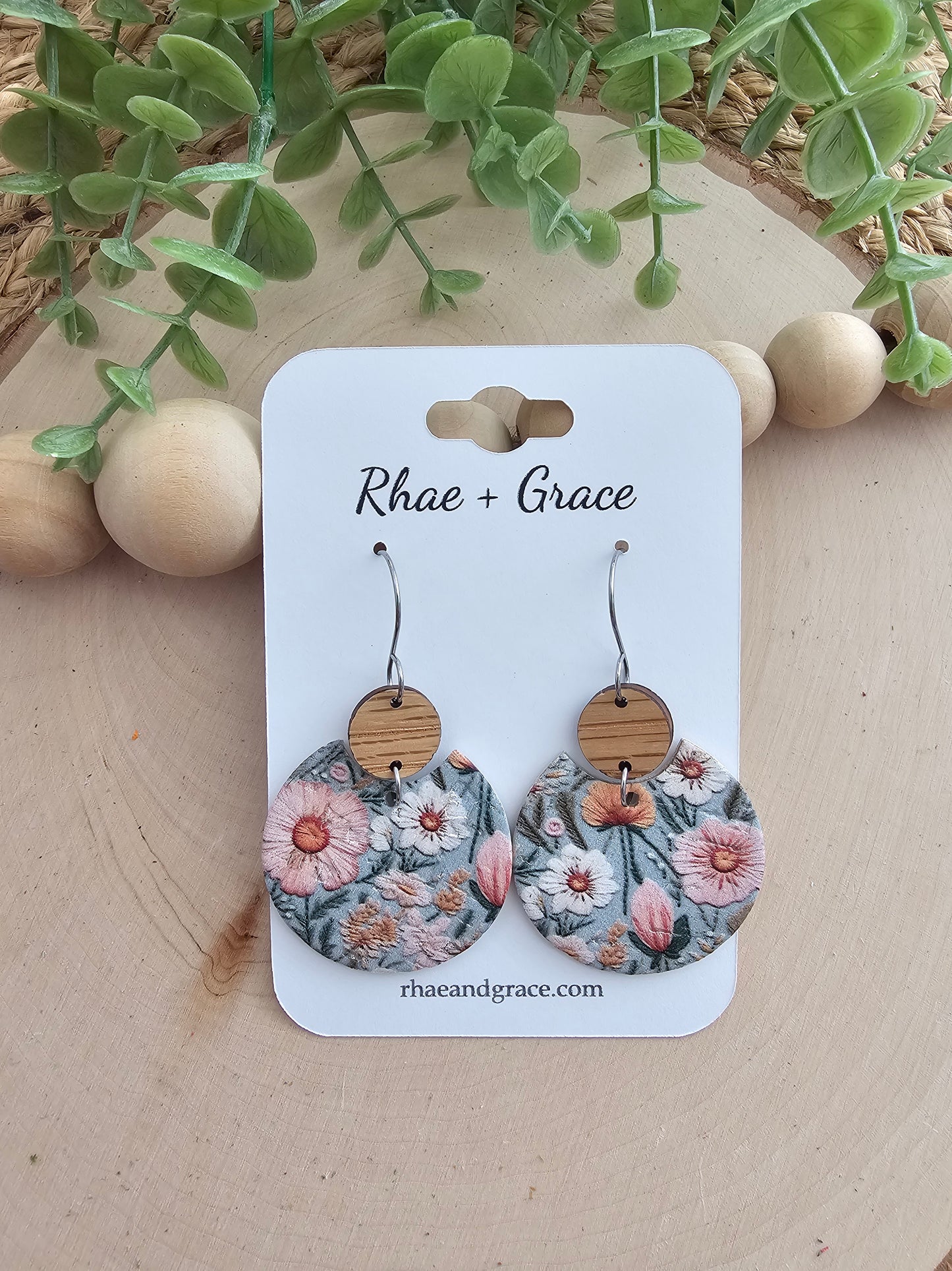 Dusty Blue Floral Circle Earrings