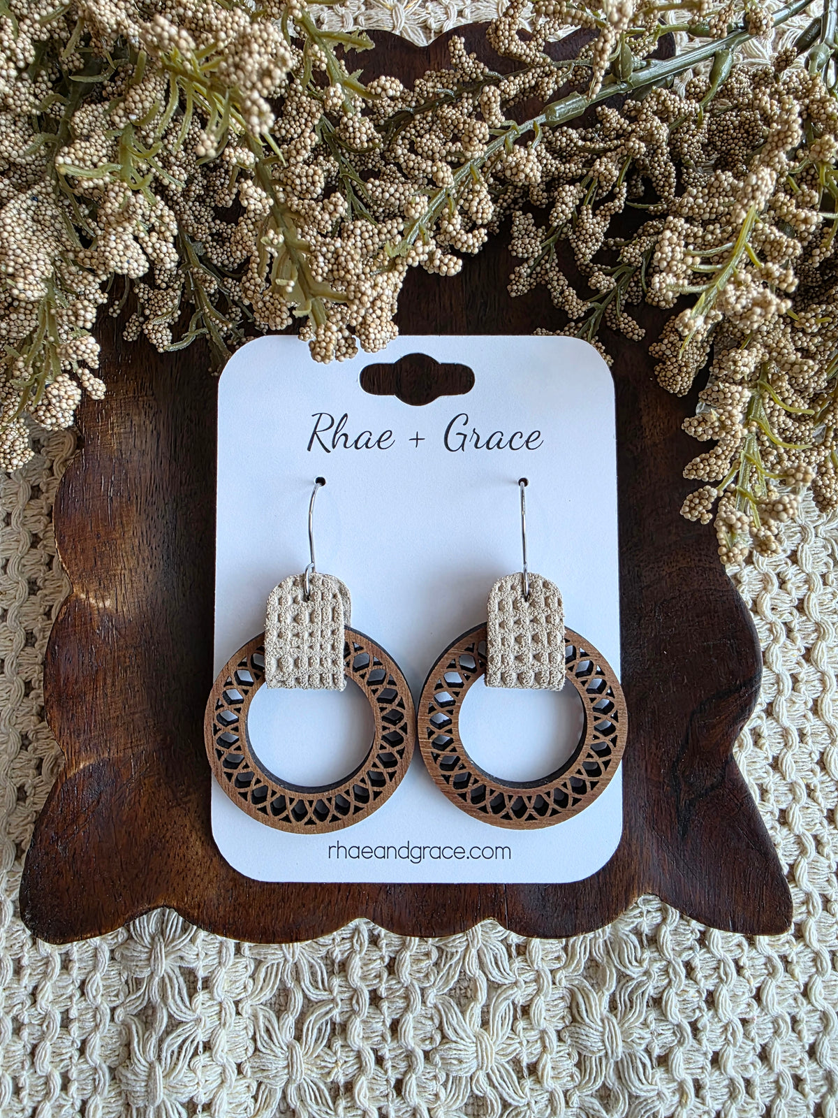 Intricate Hoop Earrings - Beige