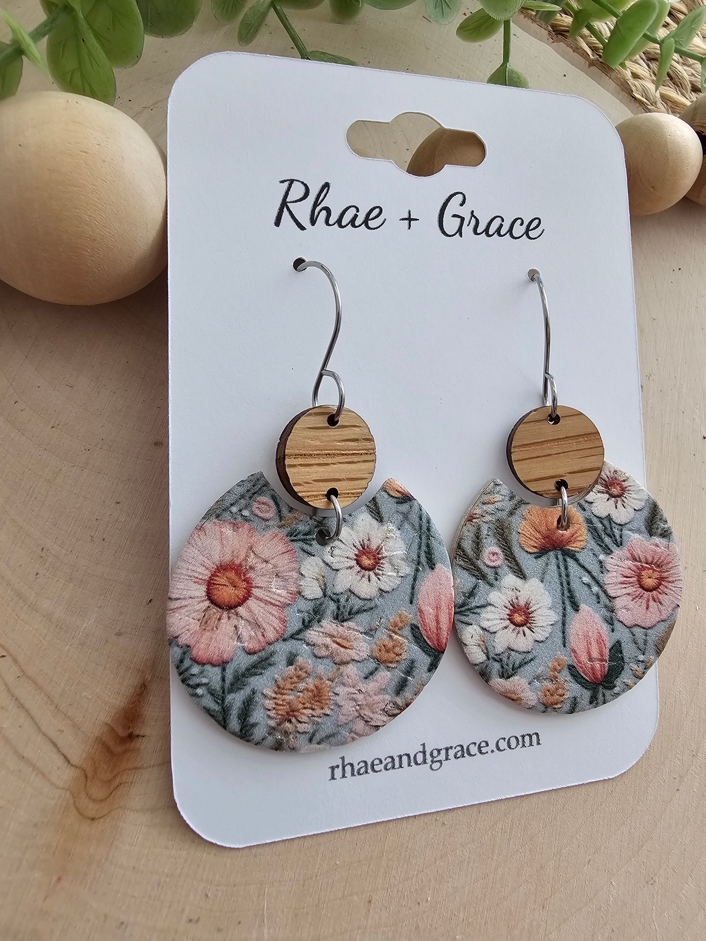 Dusty Blue Floral Circle Earrings