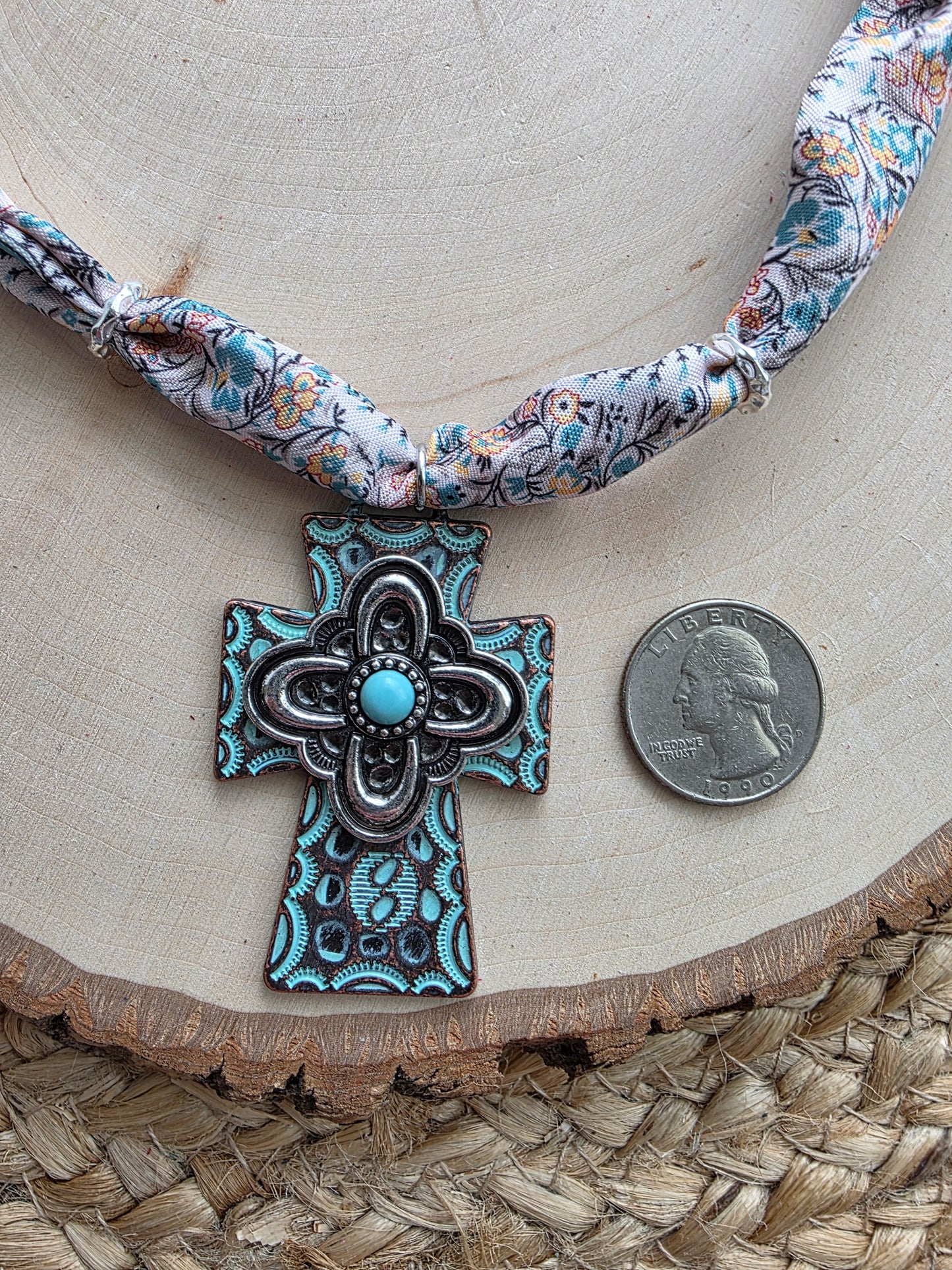 Rustic Cross Scarf Charm Necklace