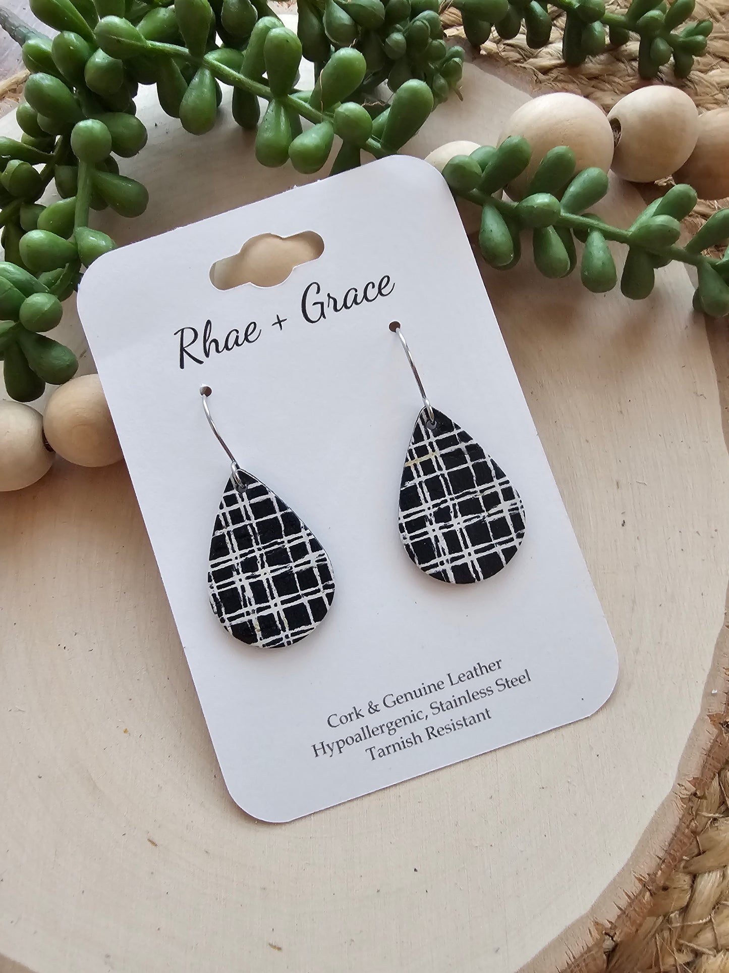 Black & White Croashatch Teardrop Earrings - Small