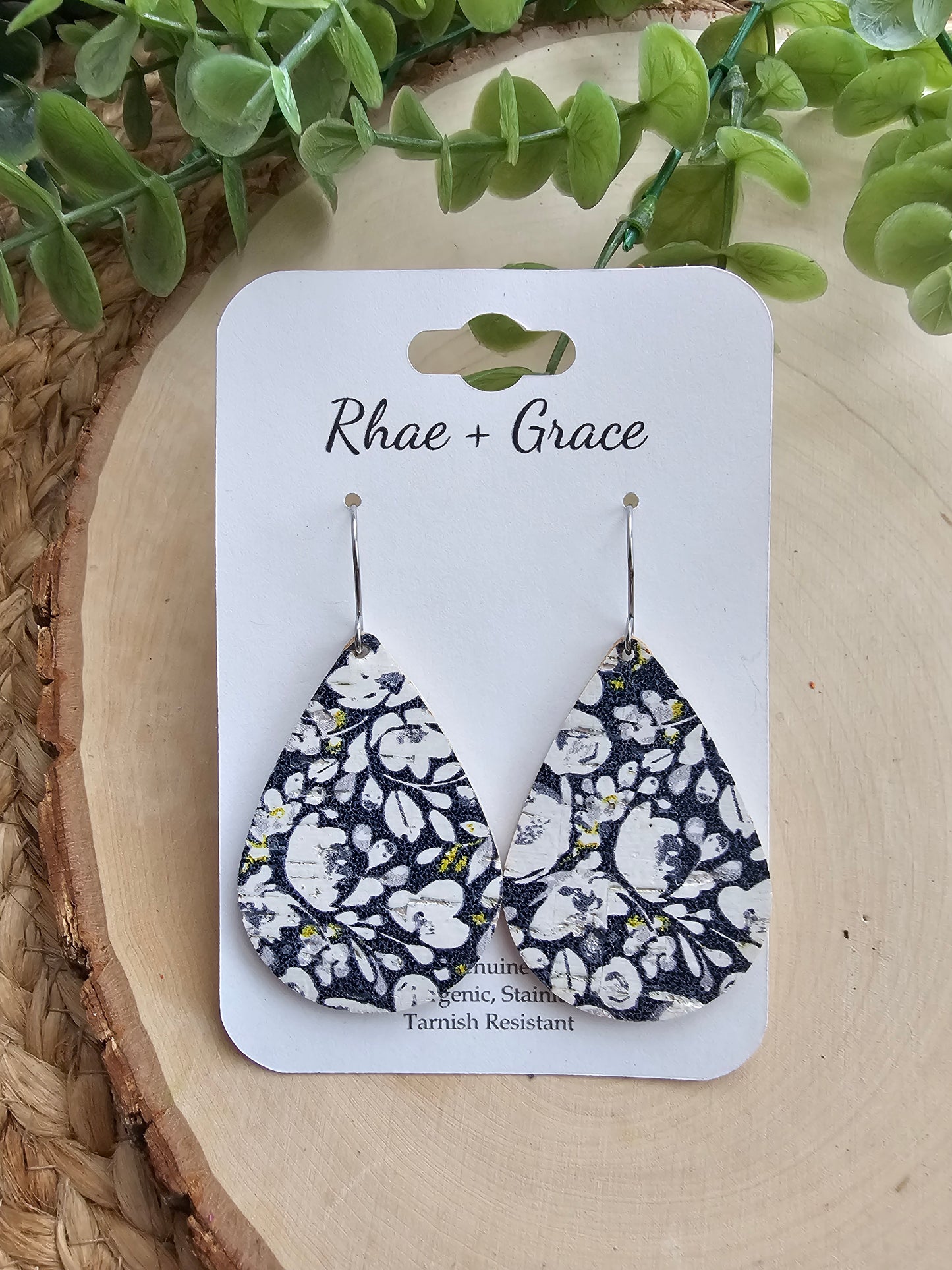 Blue & White Floral Teardrop Earrings
