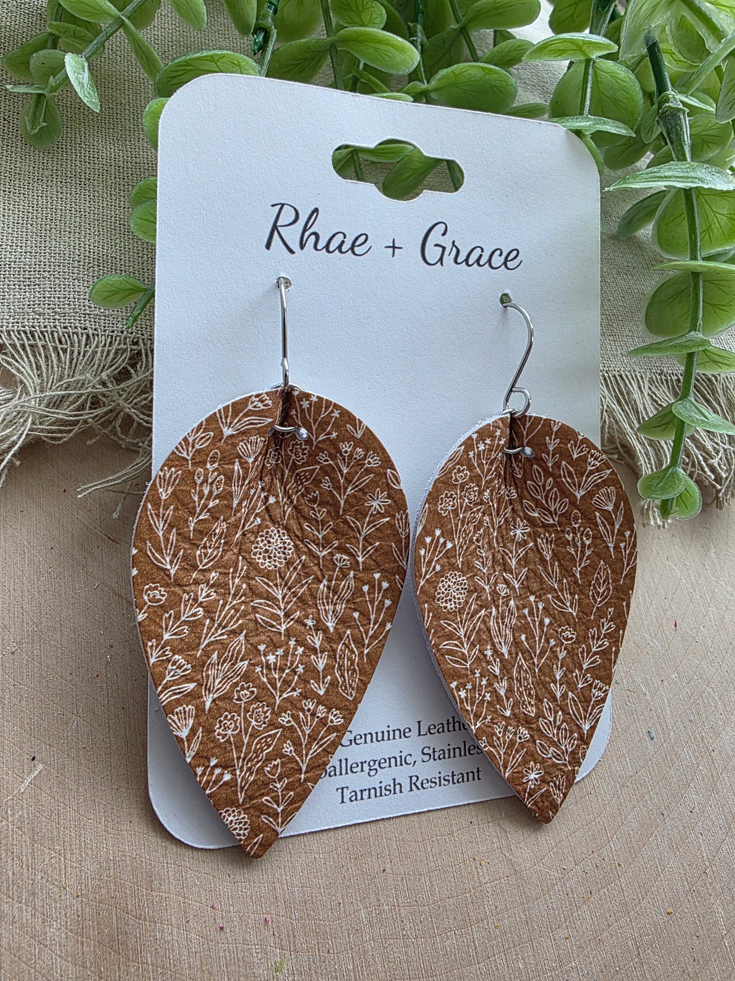 Dijon Brown & Cream Floral Pinched Petal Earrings - Large (2.5")
