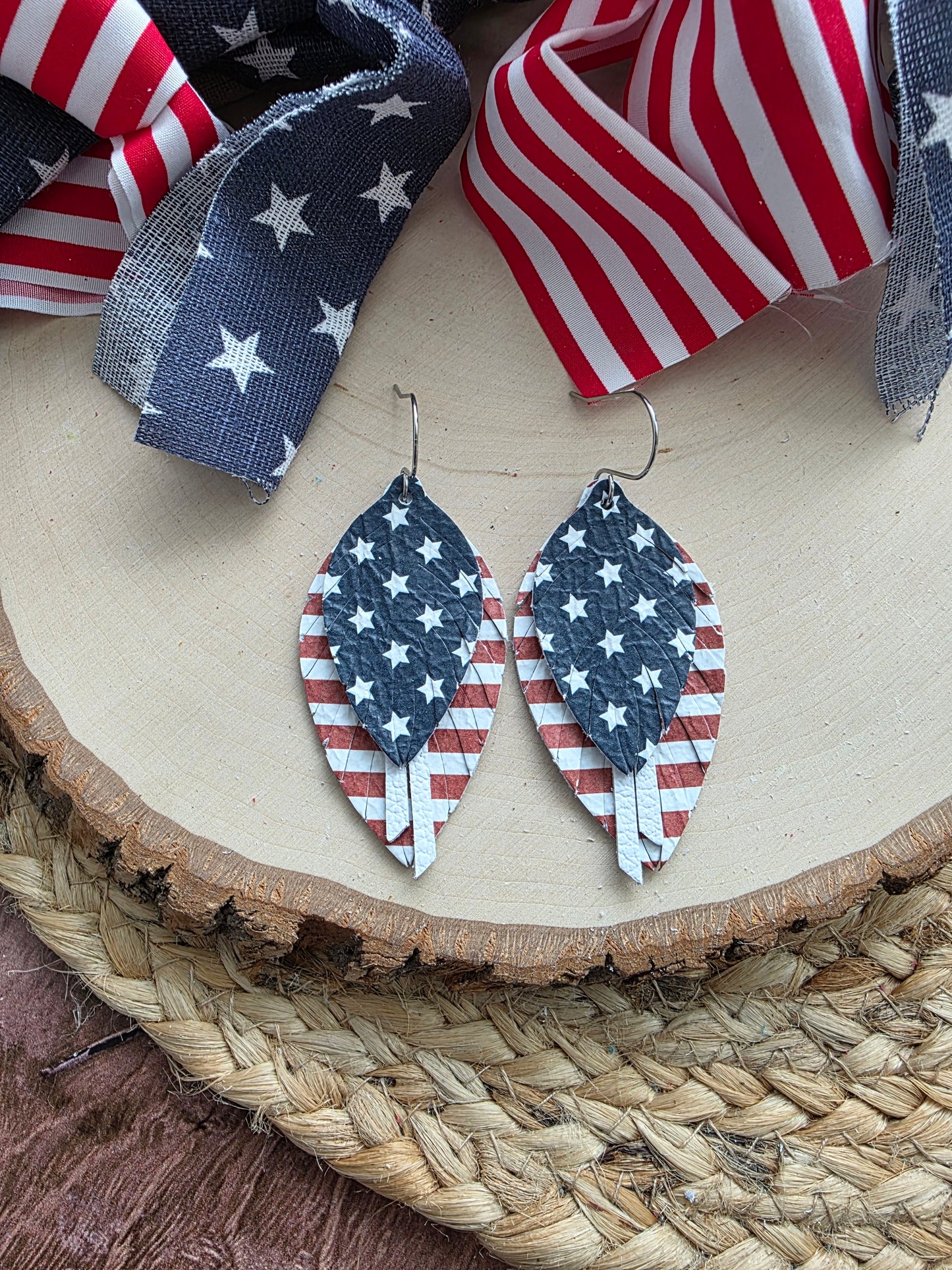 Stars & Stripes Fringe Feather Earrings