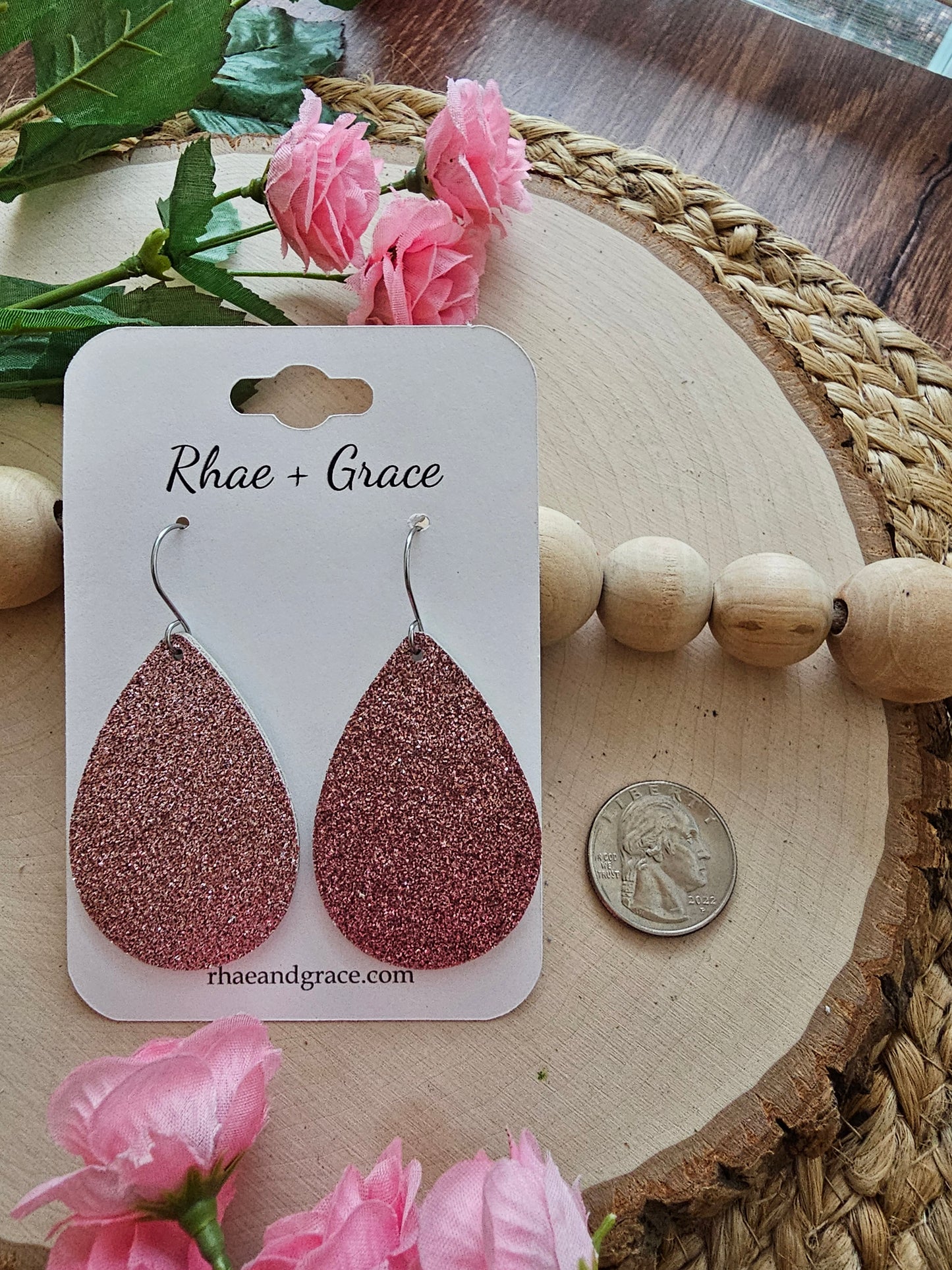 Rose Glitter Teardrop Earrings (3 sizes)