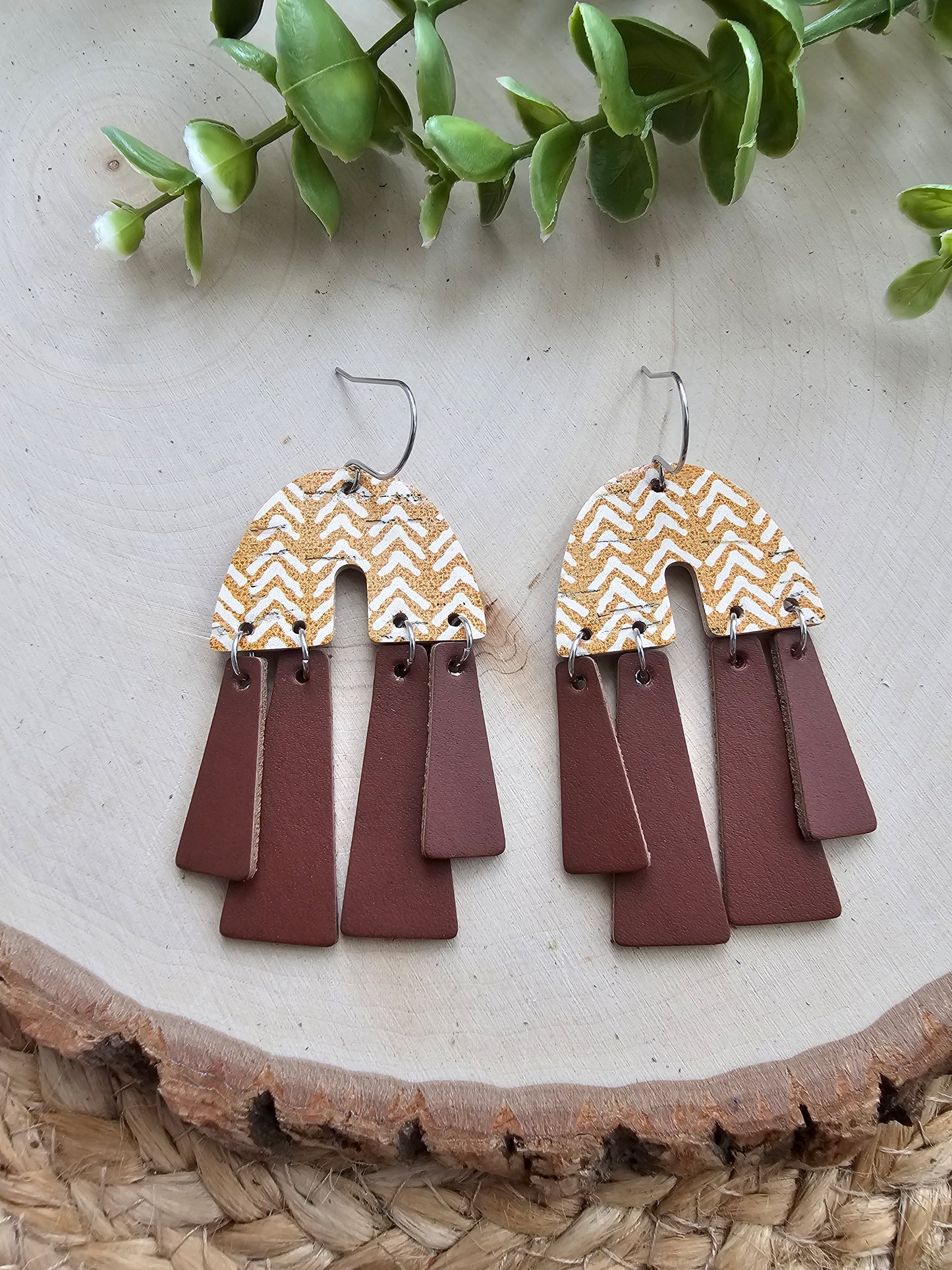 Mustard Broken Chevron Boho Chandelier Earrings