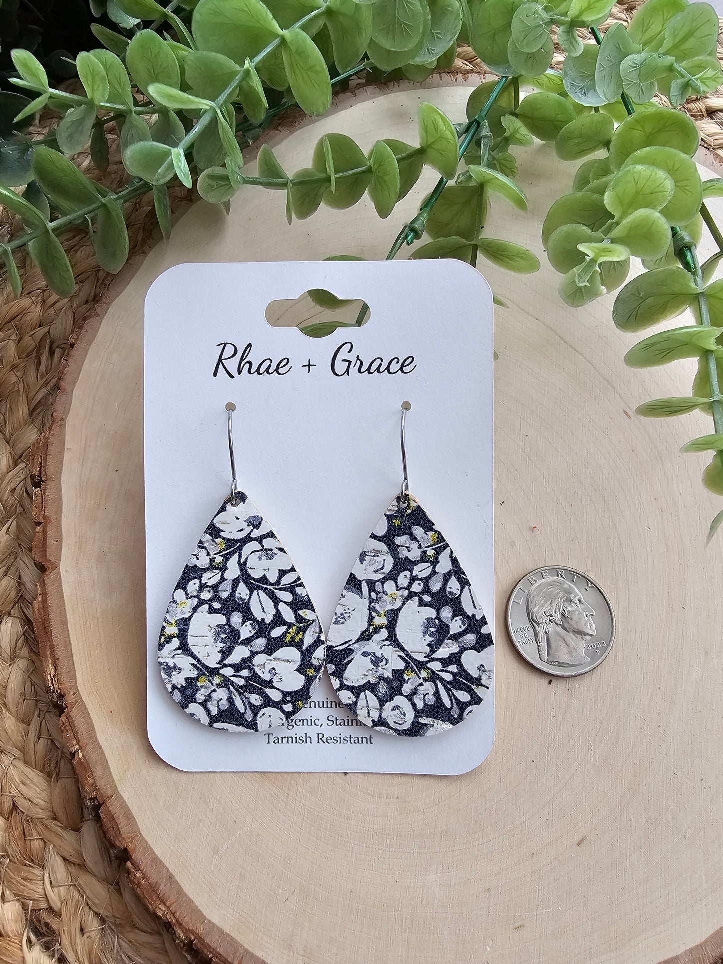 Blue & White Floral Teardrop Earrings