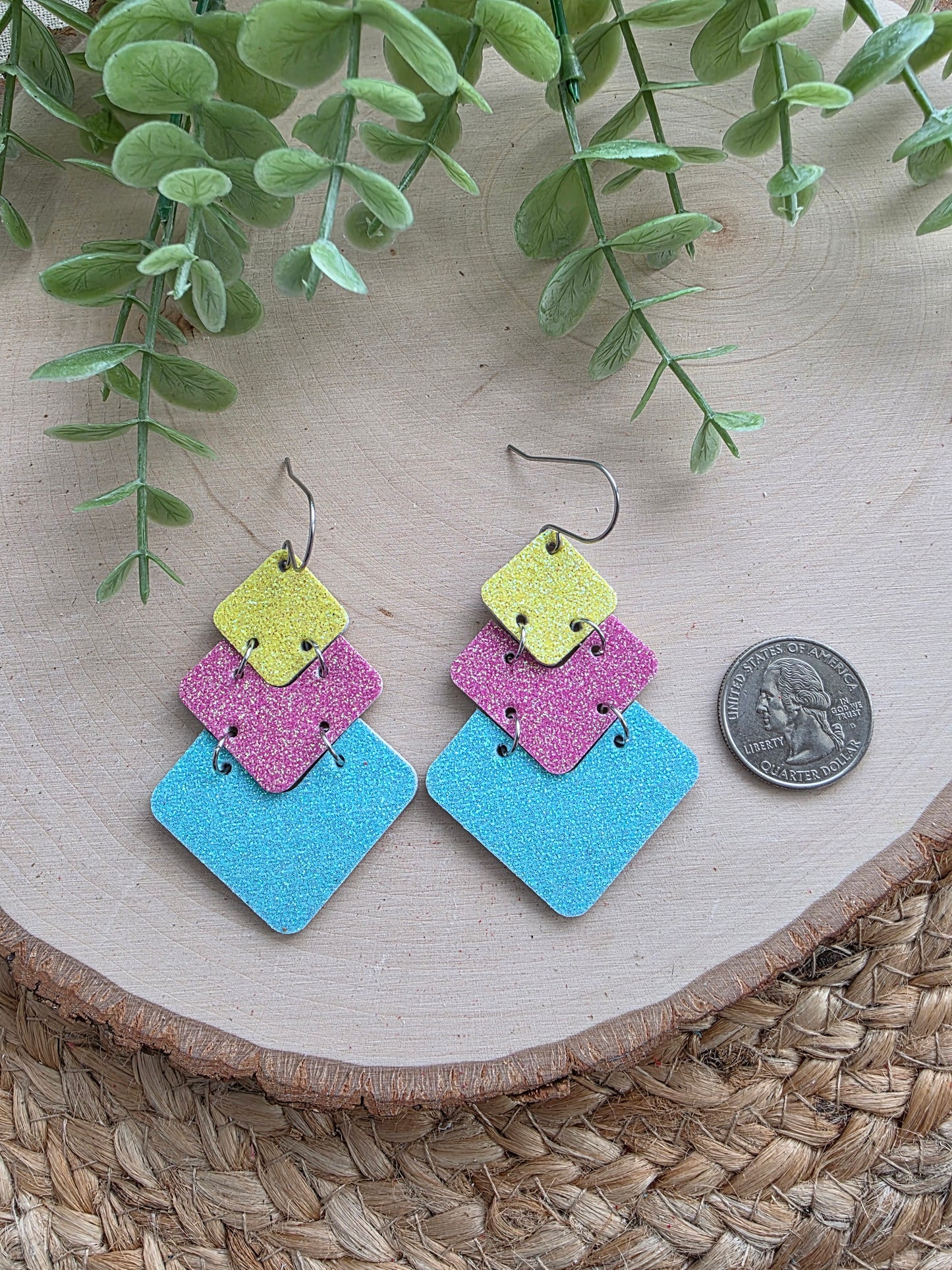Glitter Colorblock Stacked Modern Chevron Earrings
