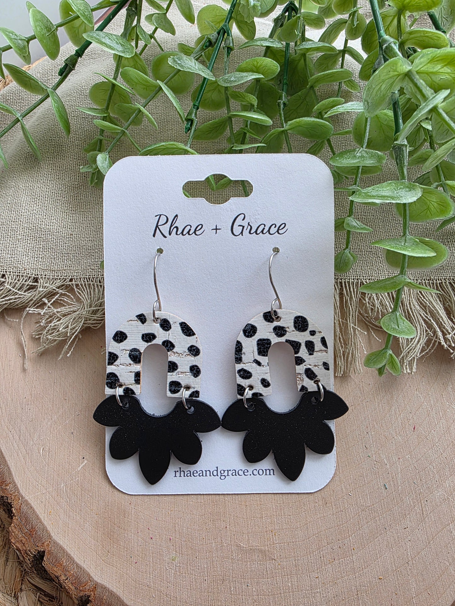 Black & White Spotted Half Flower Earrings