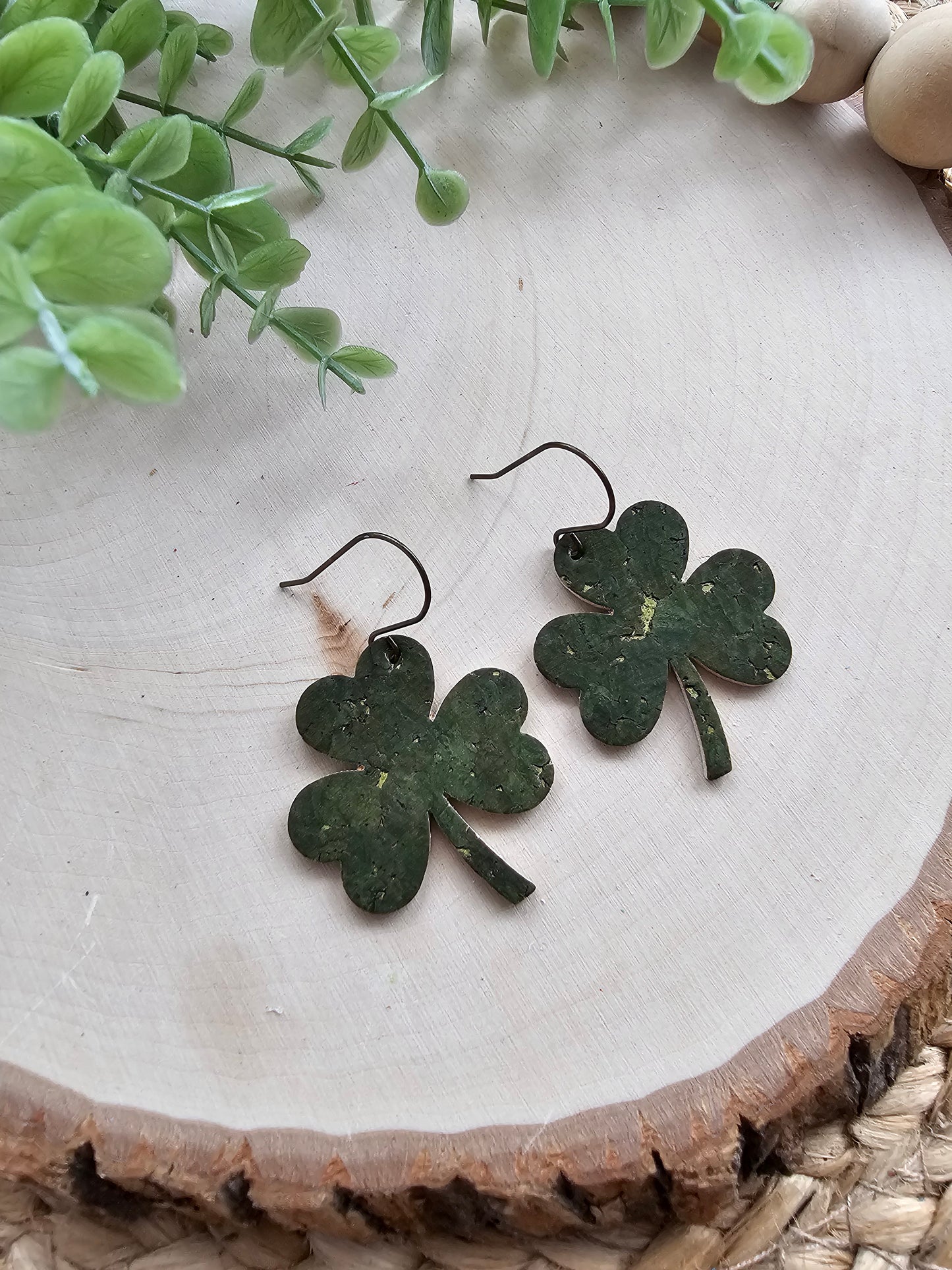 Dark Olive Green Shamrock Earrings