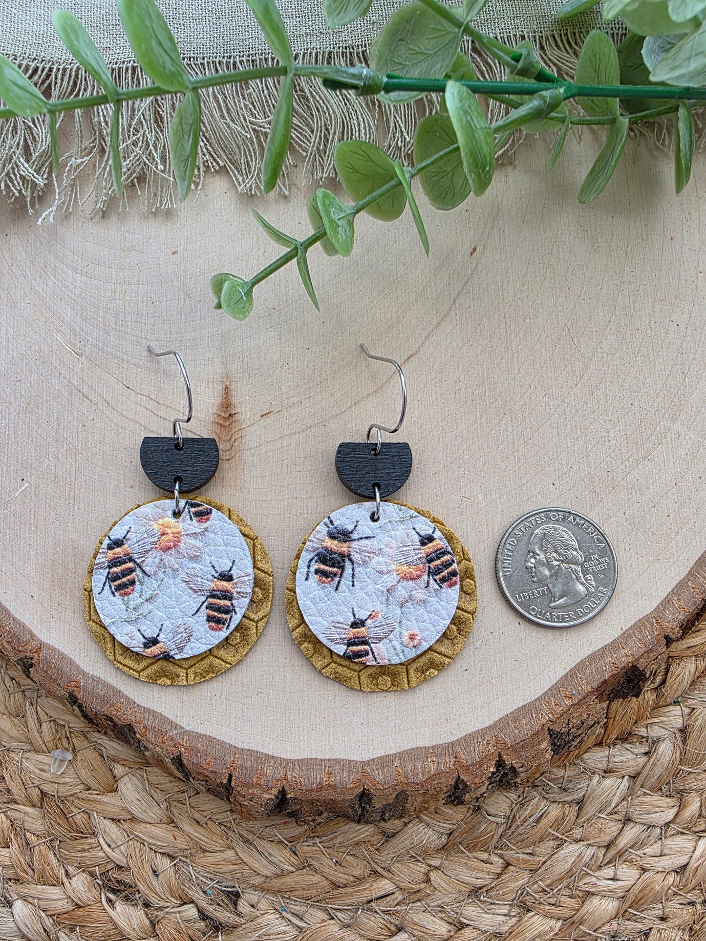 Honey Bee Layered Circle Drop Earrings