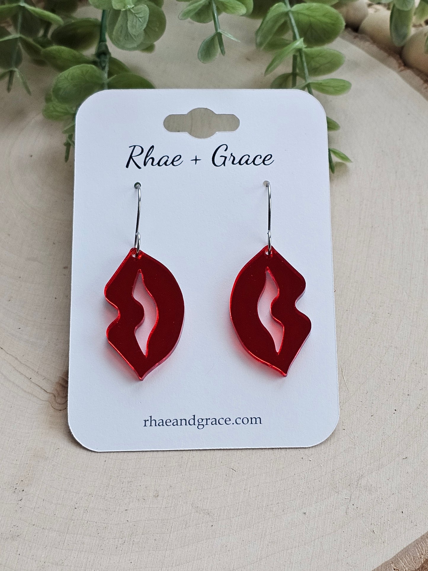 Acrylic Metallic Red Lip Earrings