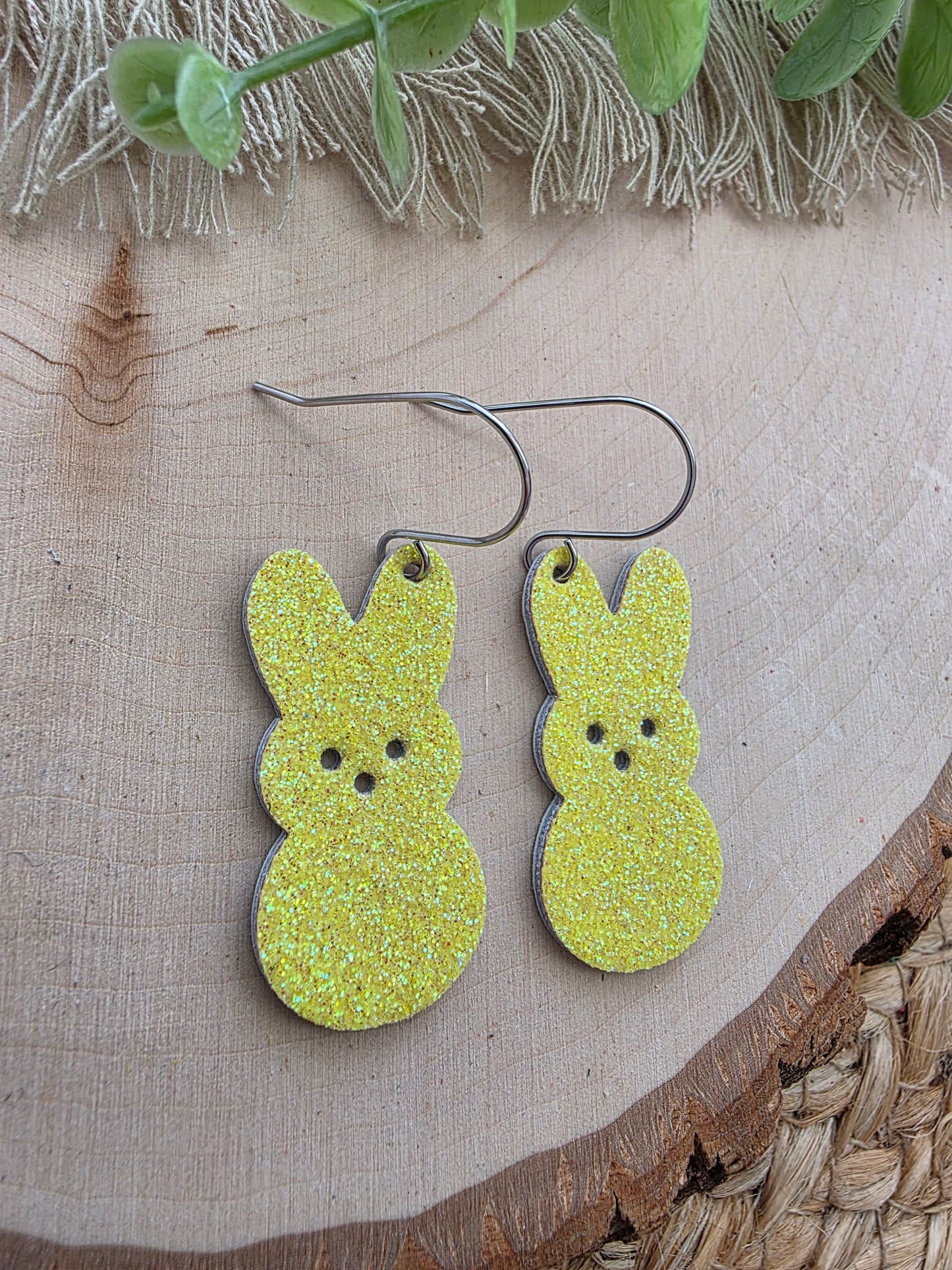 Yellow Glitter Bunny Peep Earrings