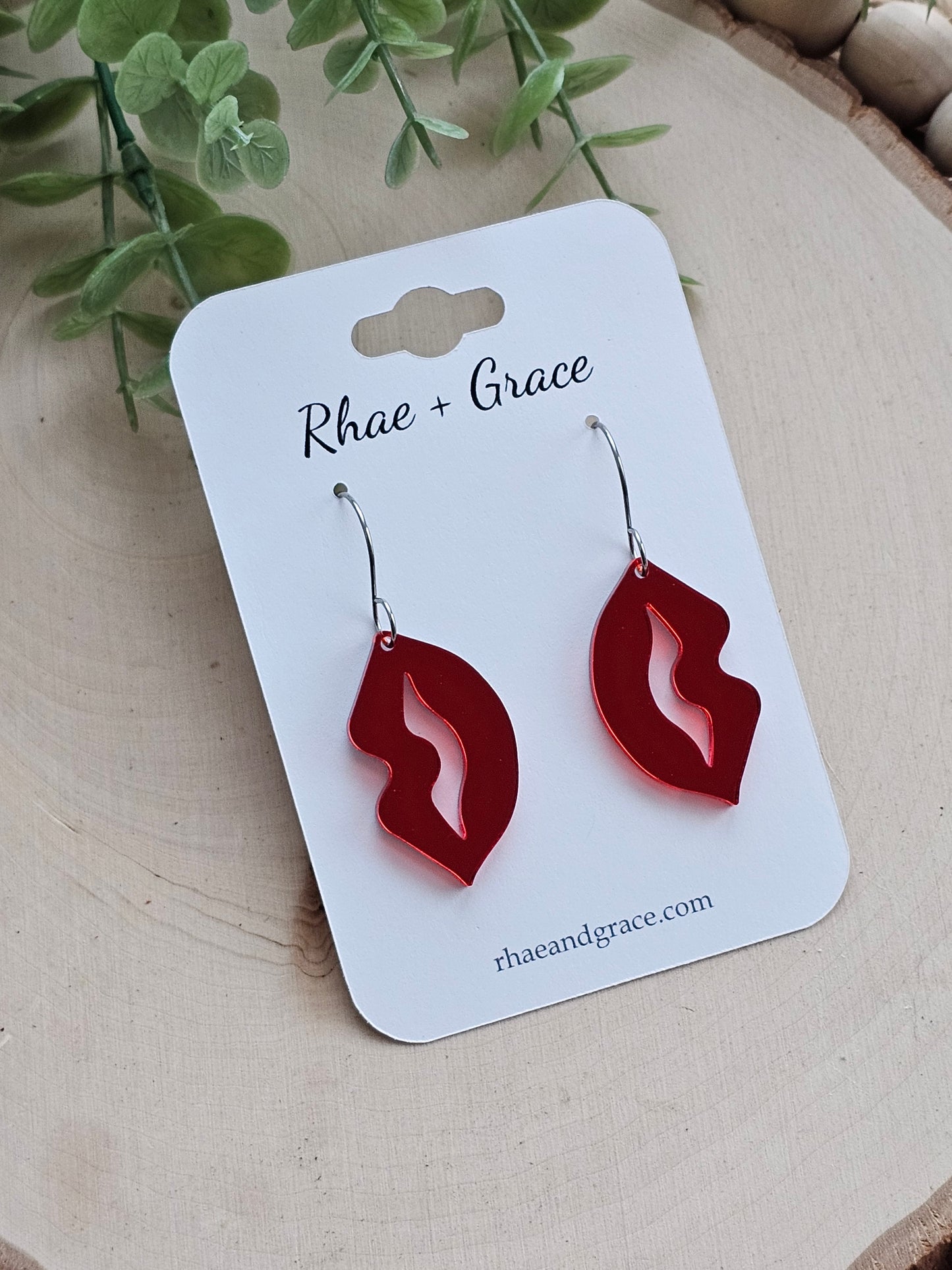 Acrylic Metallic Red Lip Earrings