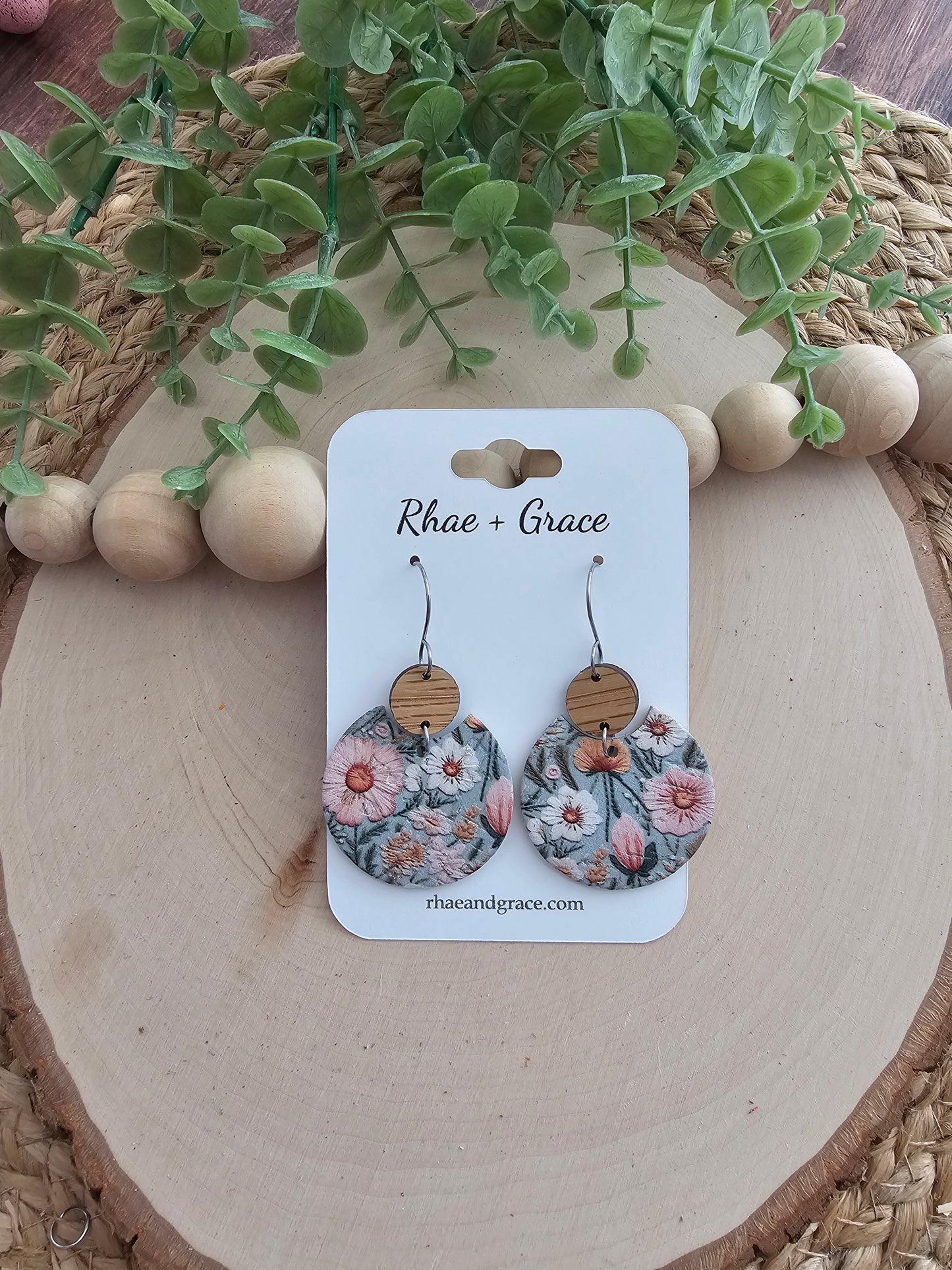 Dusty Blue Floral Circle Earrings