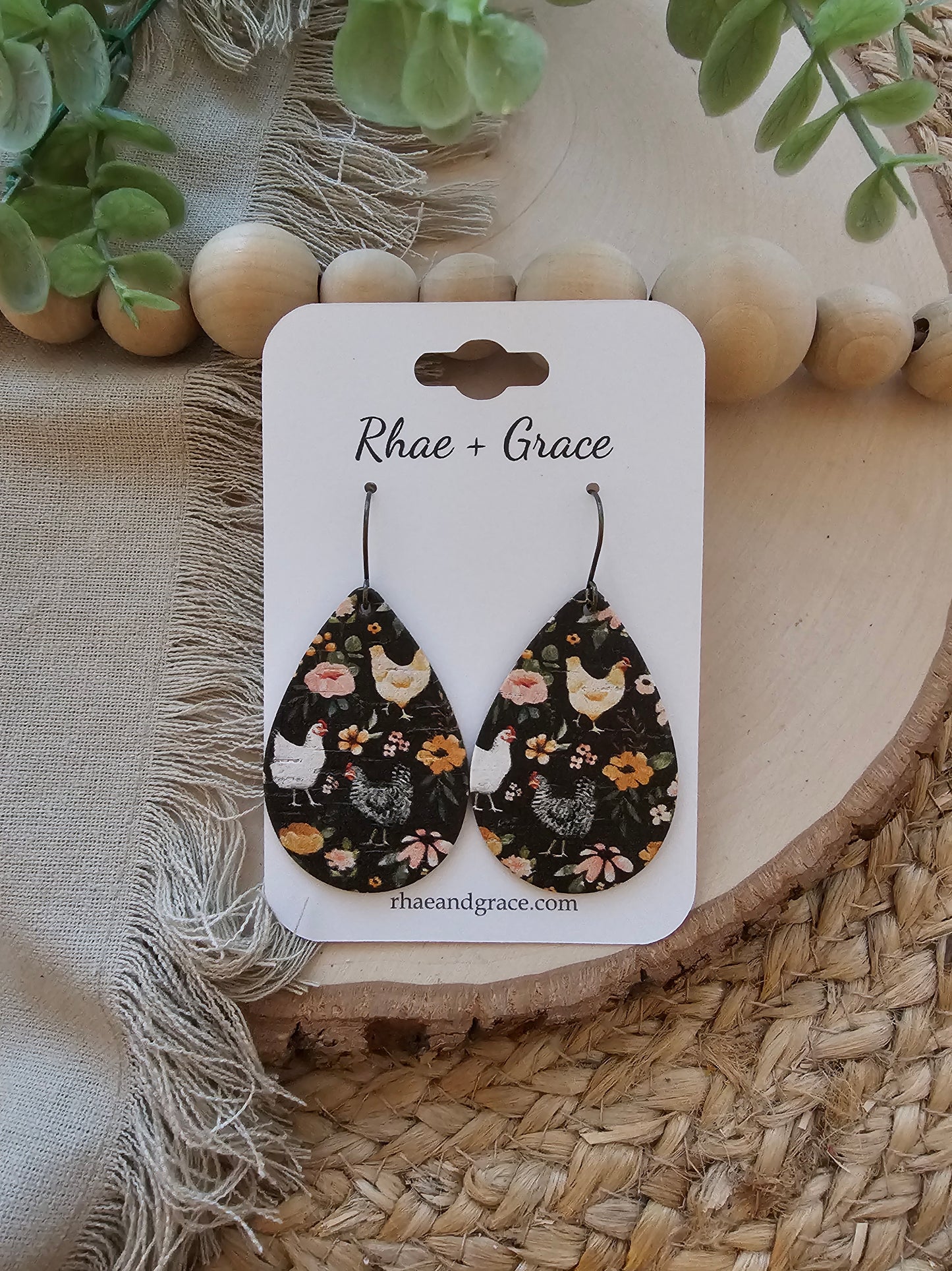 Floral Chicken Teardrop Earrings - Medium