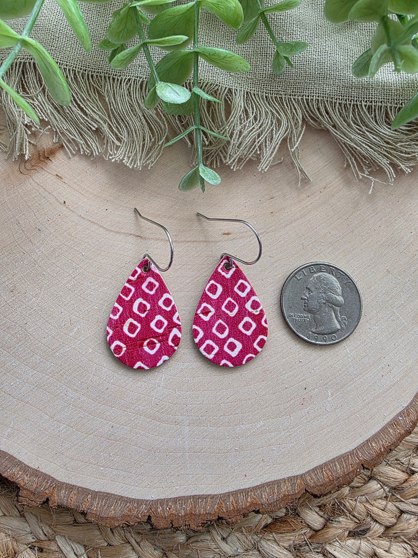 Cherry Red & White Teardrop Earrings - Small