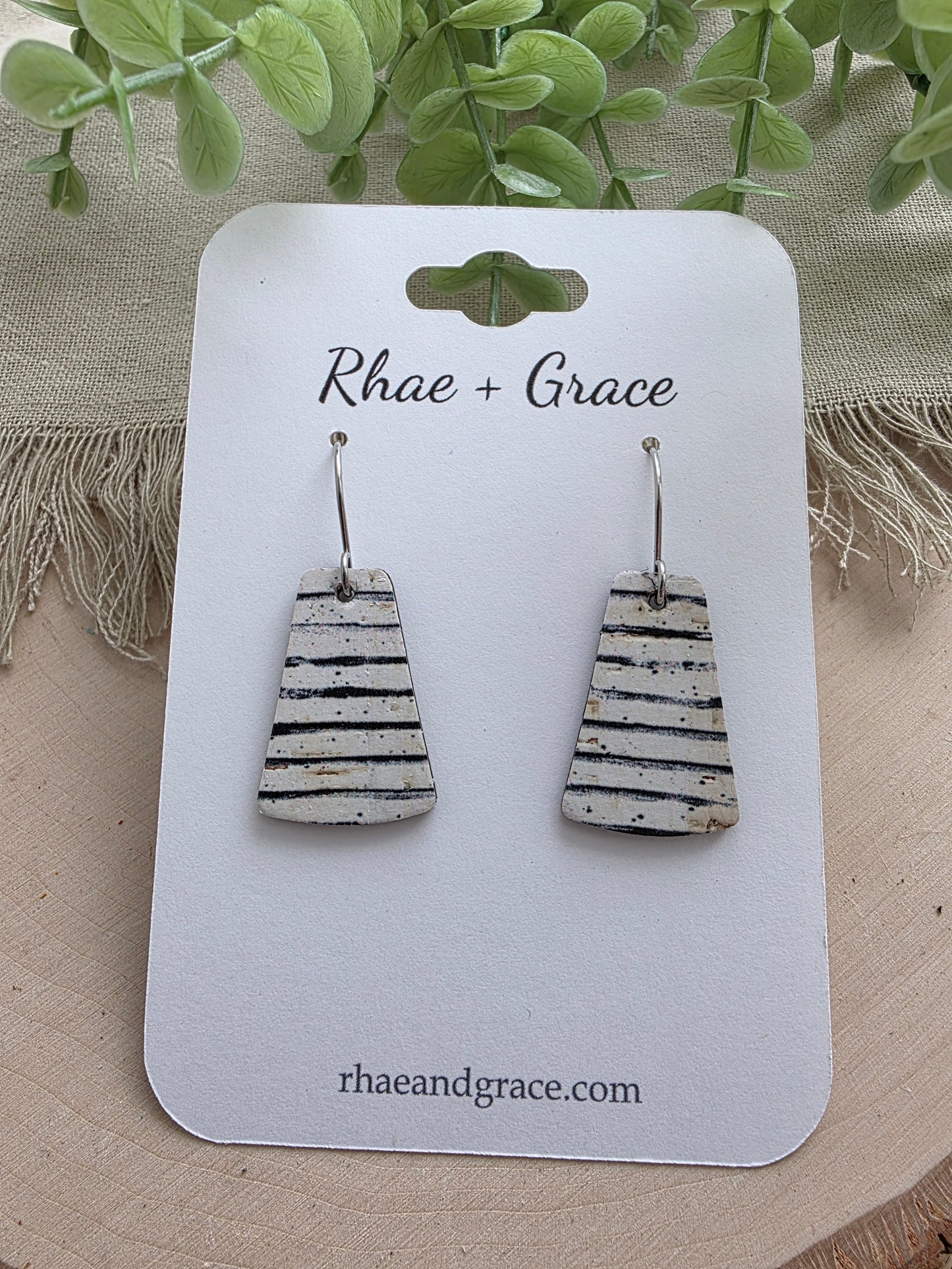 Black & White Pinstripe Small Trapezoid Earrings
