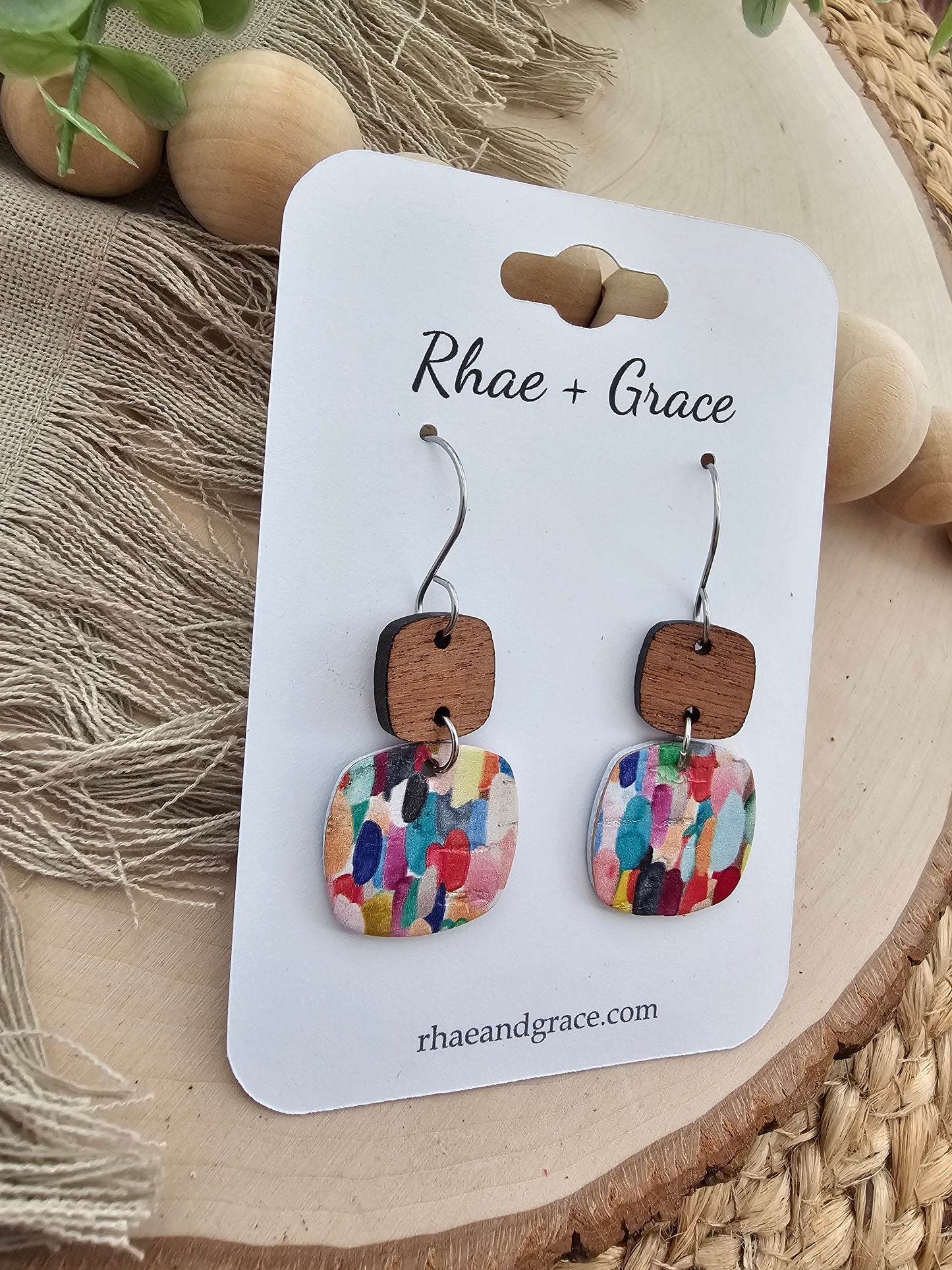 Colorful Confetti Rounded Square Earrings