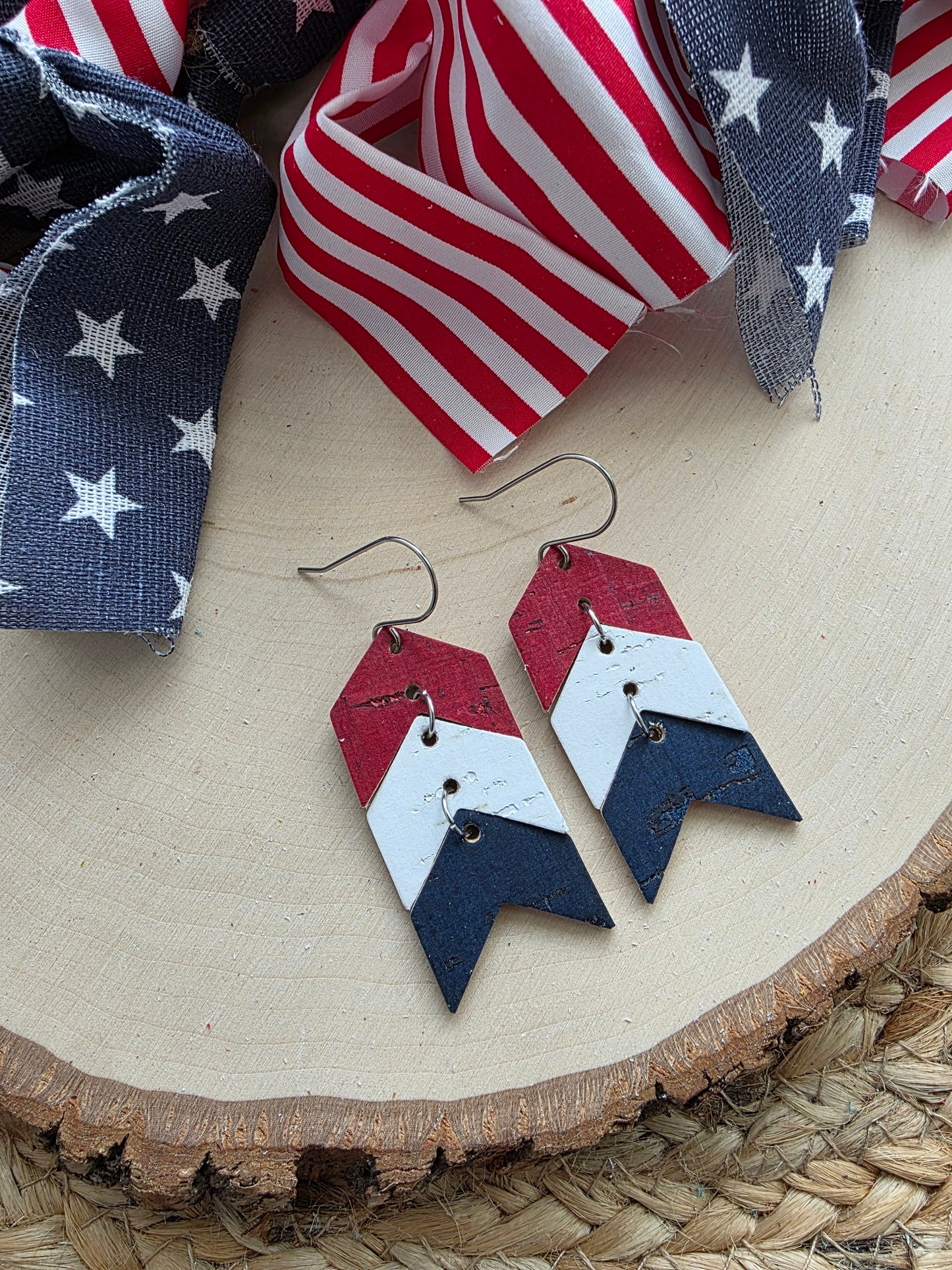 Red, White & Blue Triple Chevron Arrow Earrings