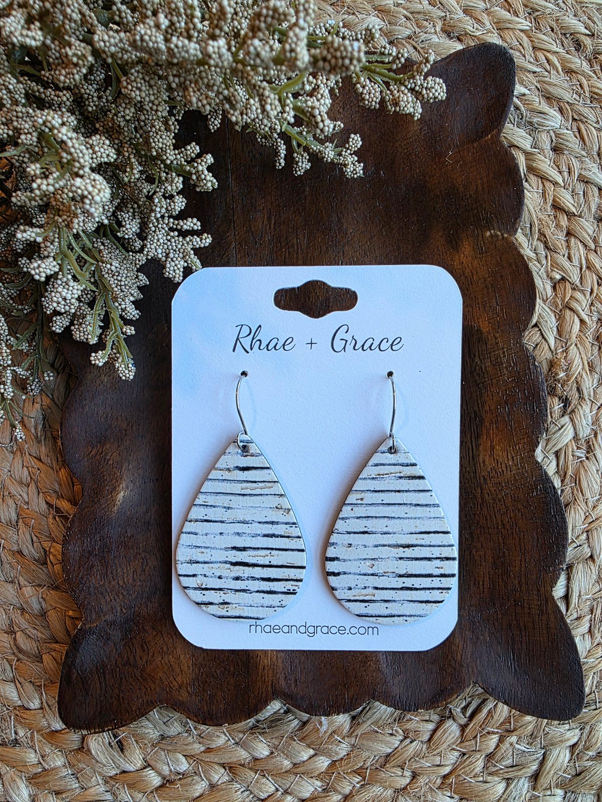 Black & White Vintage Pinstripe Teardrop Earrings - Medium
