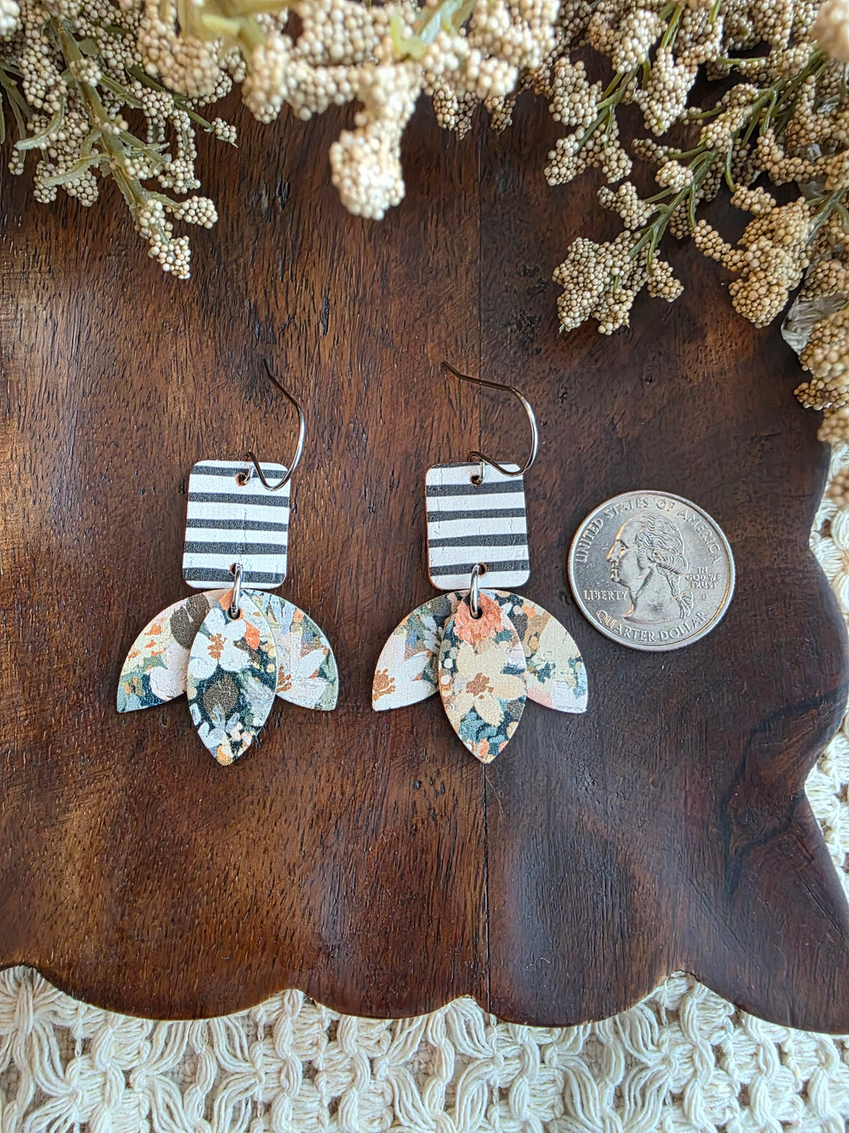 Rosemary Wildflower Striped Petal Dangle Earrings