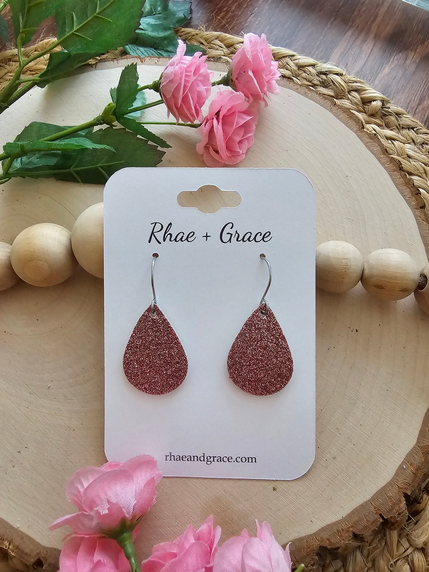 Rose Glitter Teardrop Earrings (3 sizes)