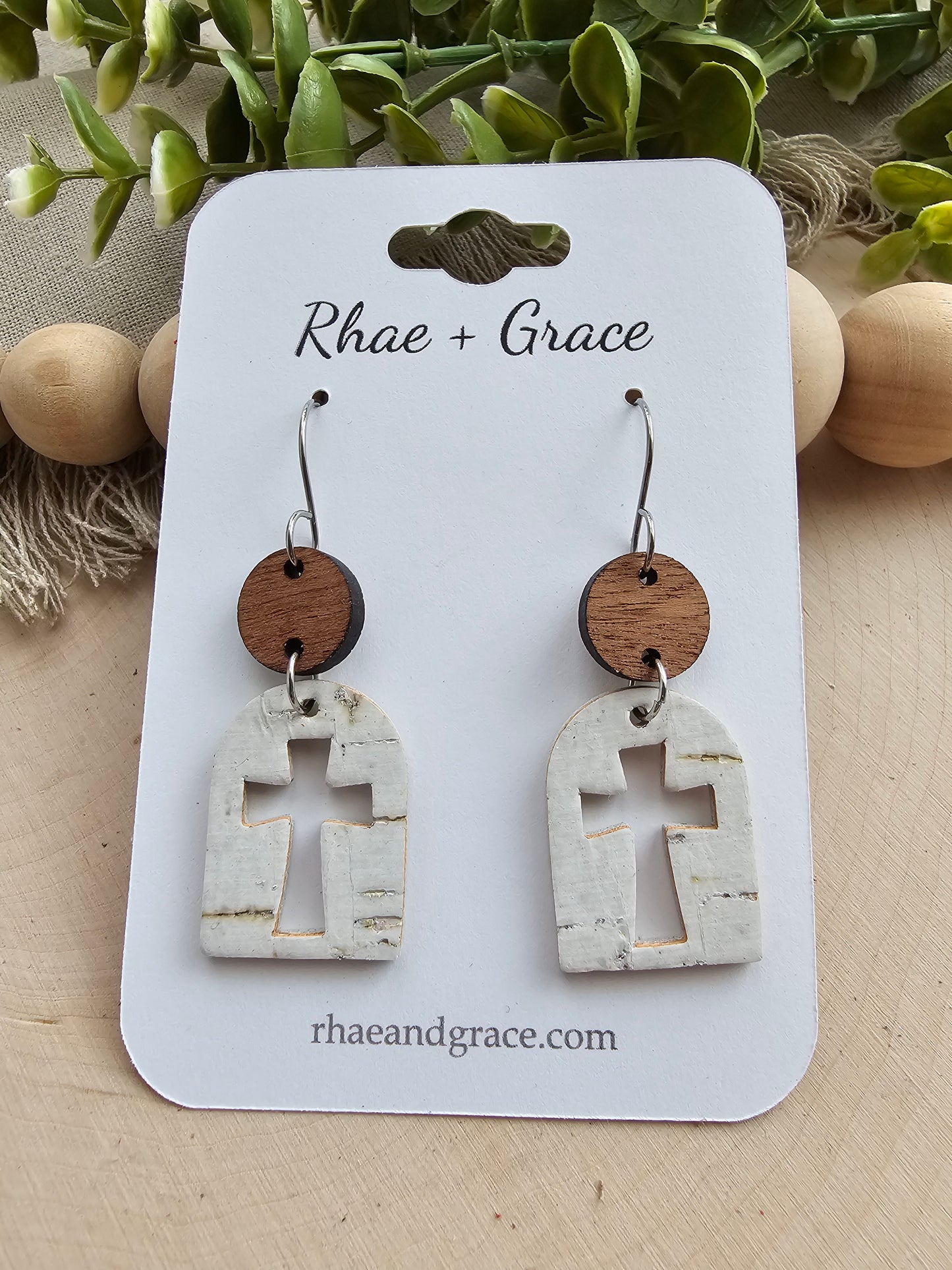 White Cross Cutout Arch Earrings
