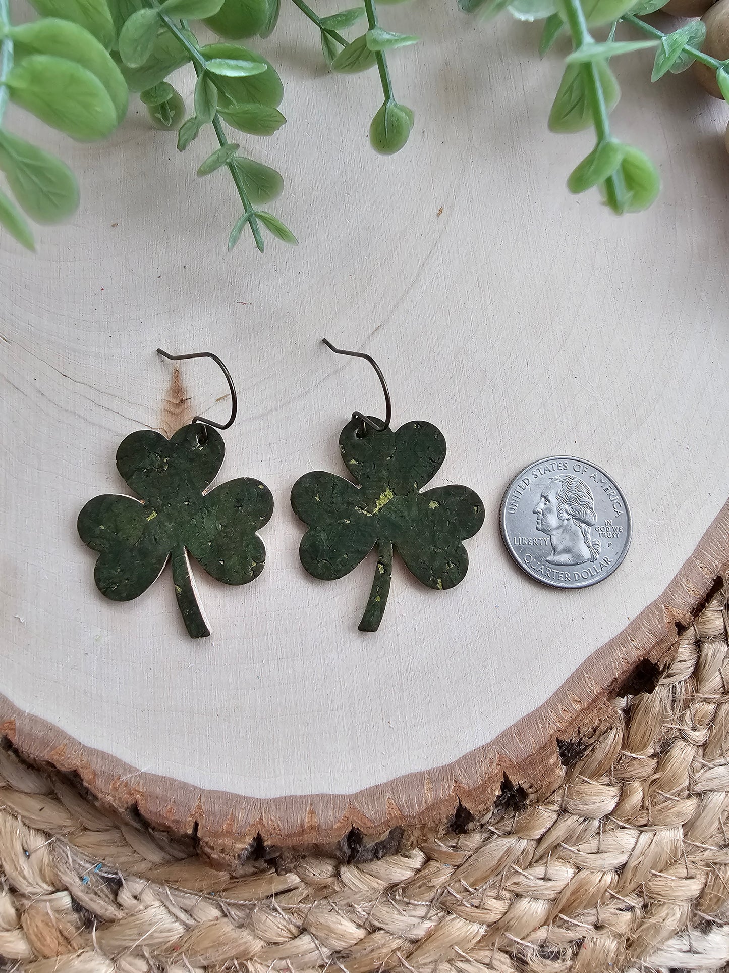 Dark Olive Green Shamrock Earrings