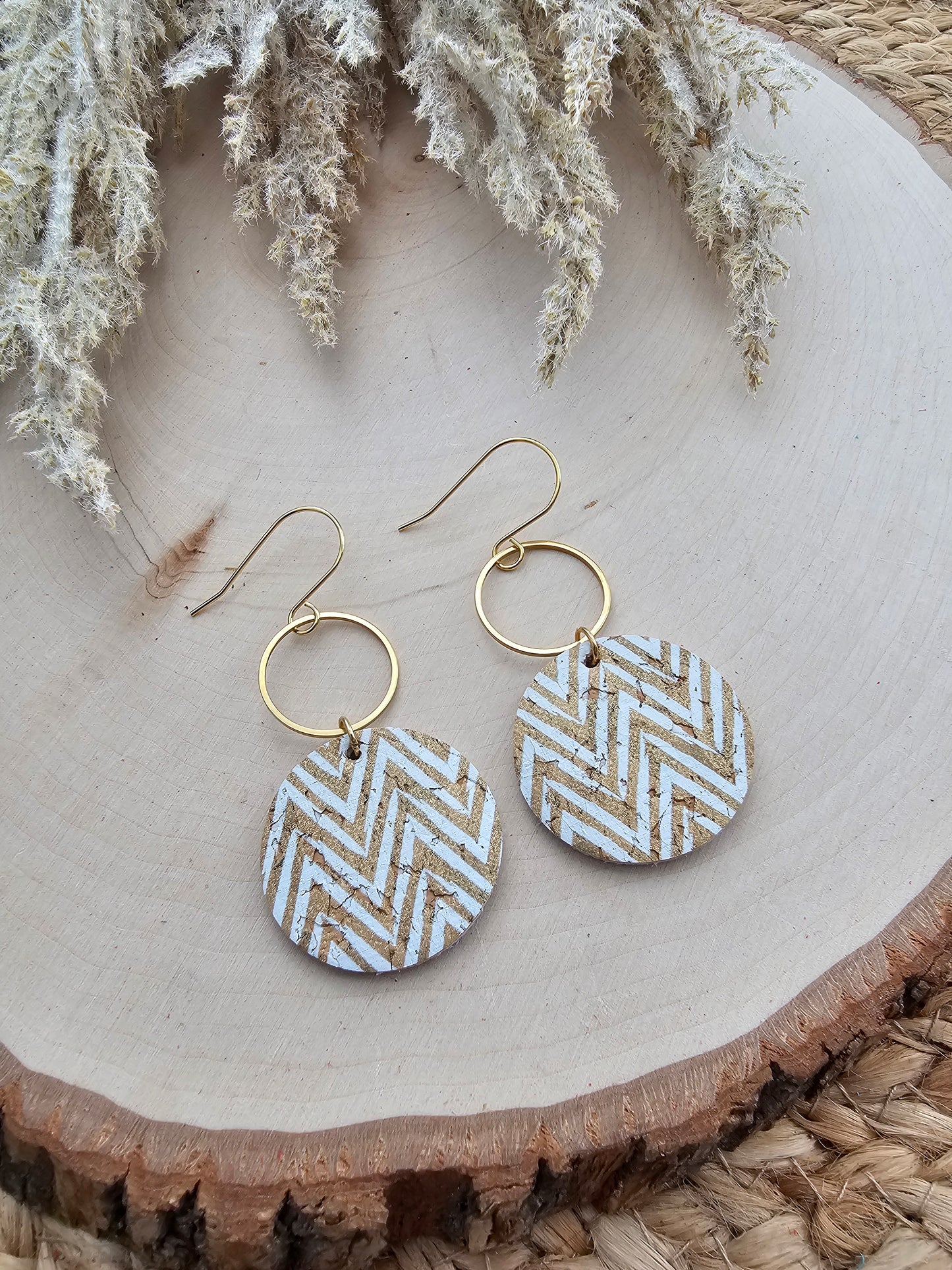 Gold Chevron Circle Drop Earrings