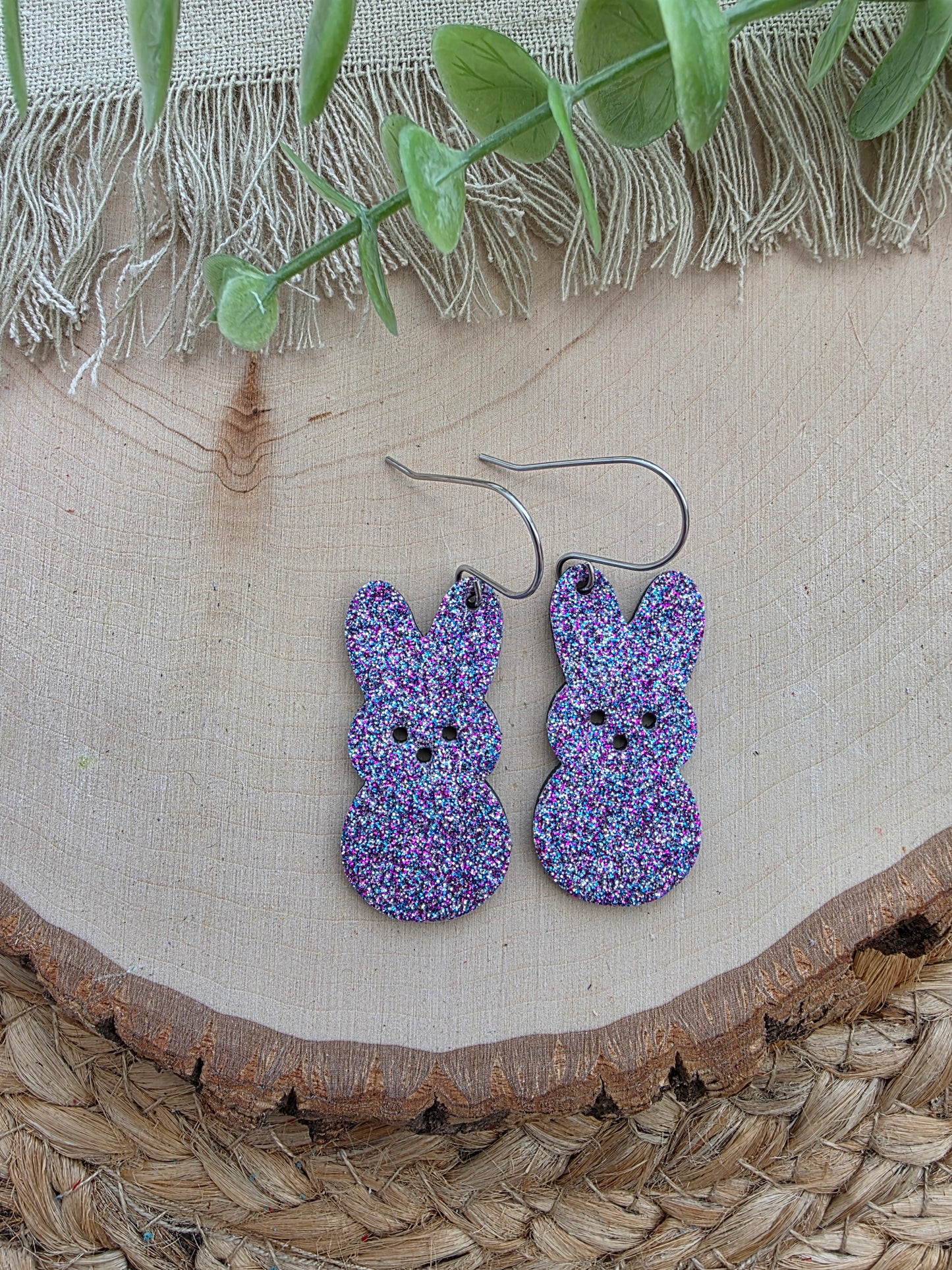 Purple Glitter Bunny Peep Earrings