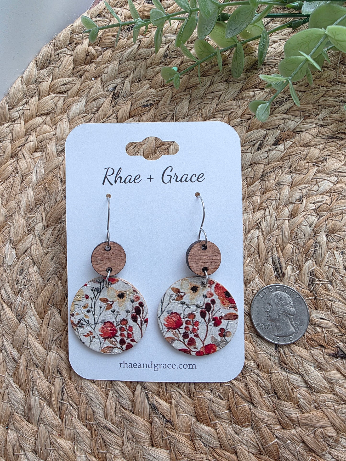 Autumn Watercolor Floral Circle Drop Earrings