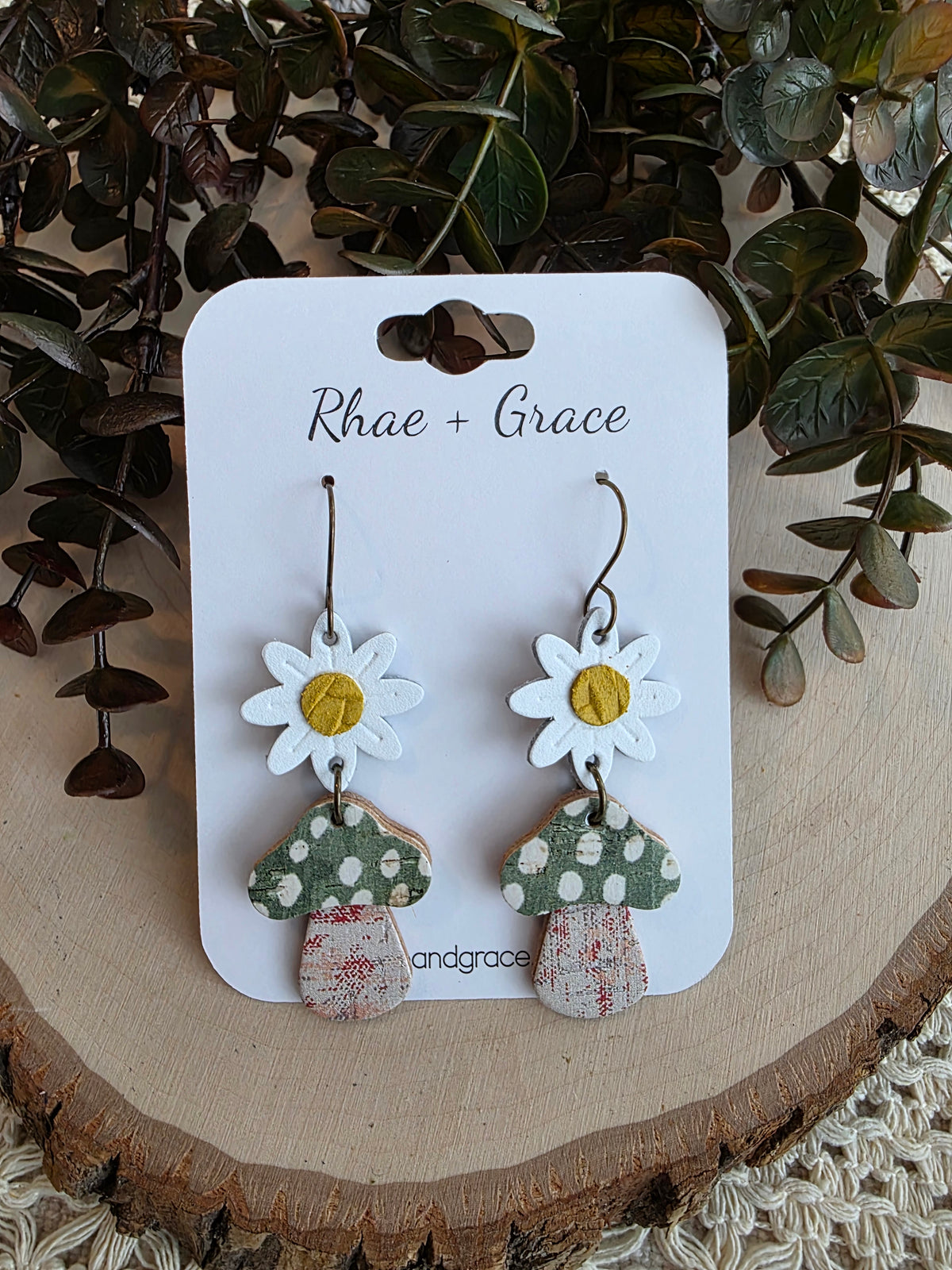 Whimsical Toadstool Earrings - Green