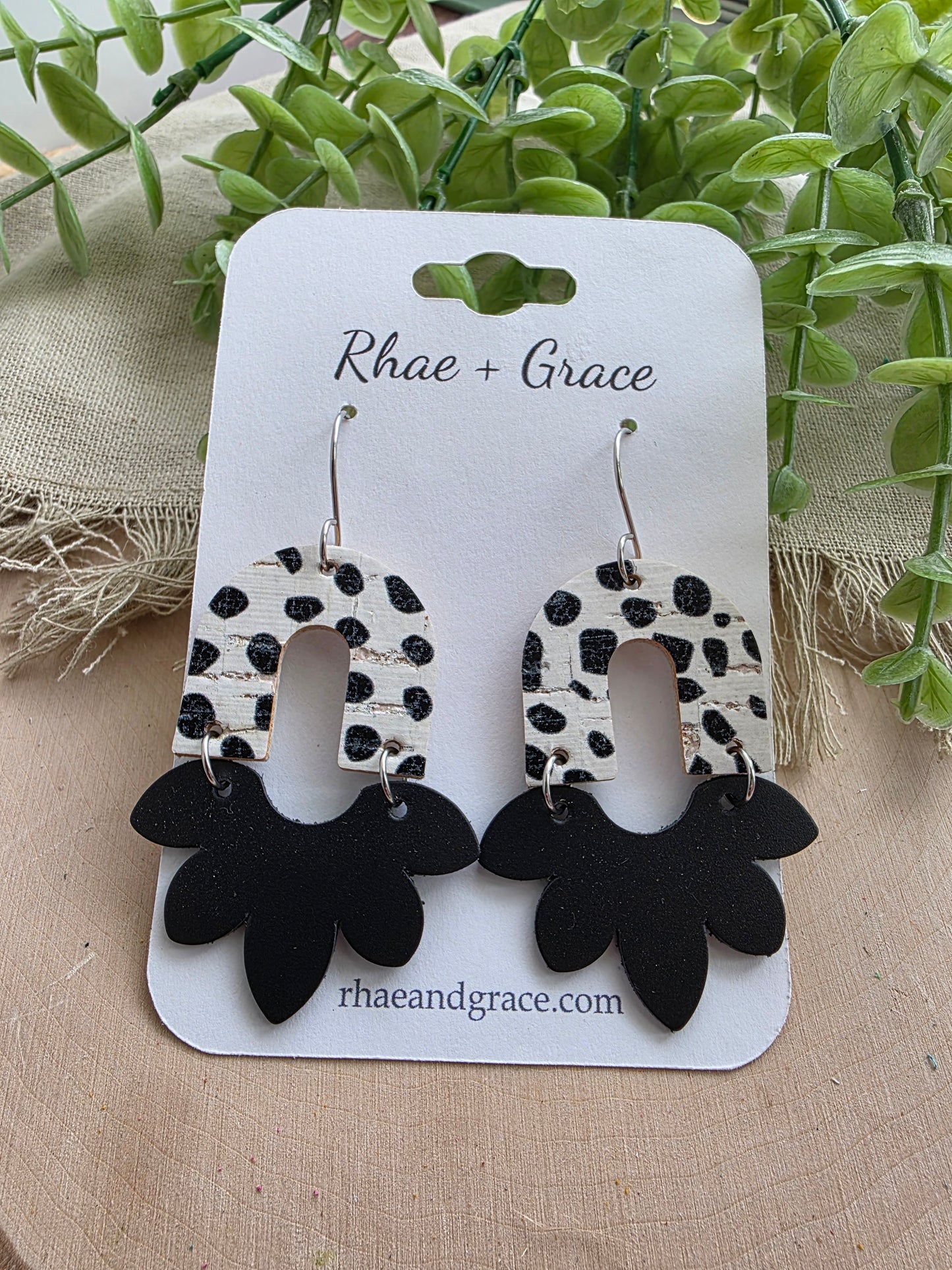 Black & White Spotted Half Flower Earrings