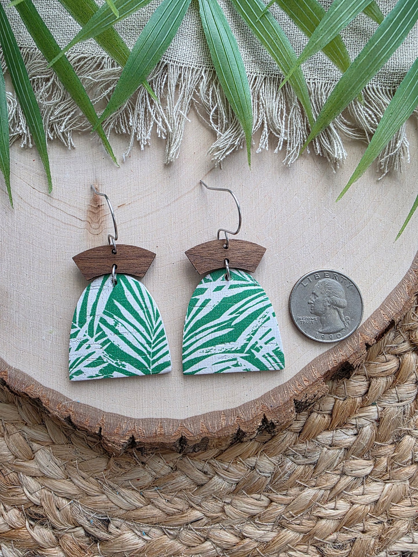 Green Coastal Palm Closed Arch Earrings