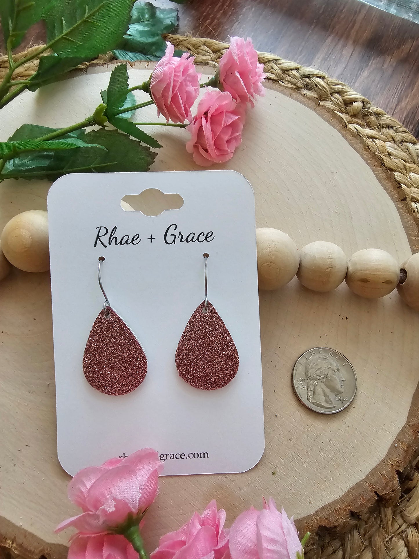 Rose Glitter Teardrop Earrings (3 sizes)