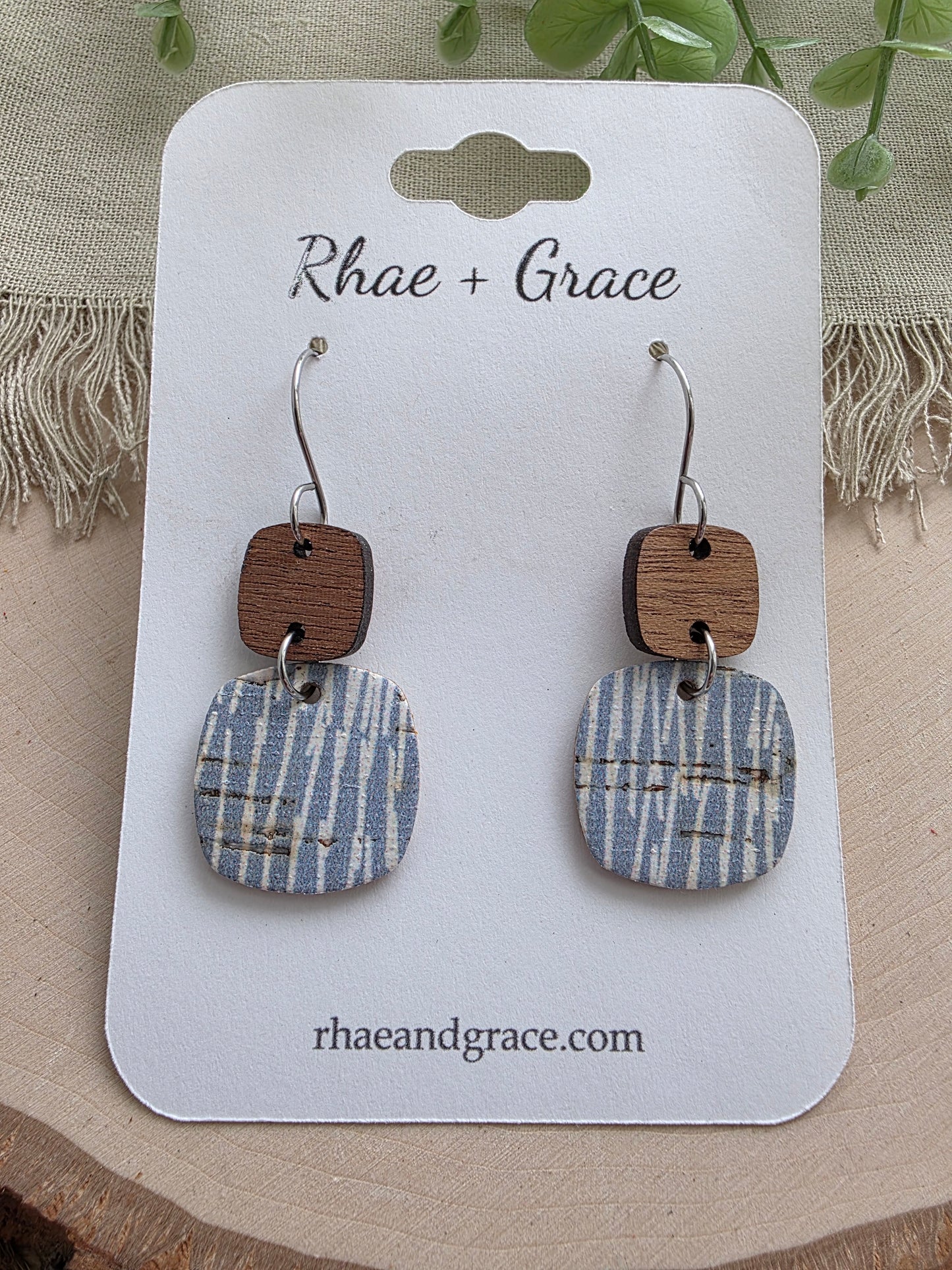 Light Blue & Cream Rounded Square Earrings