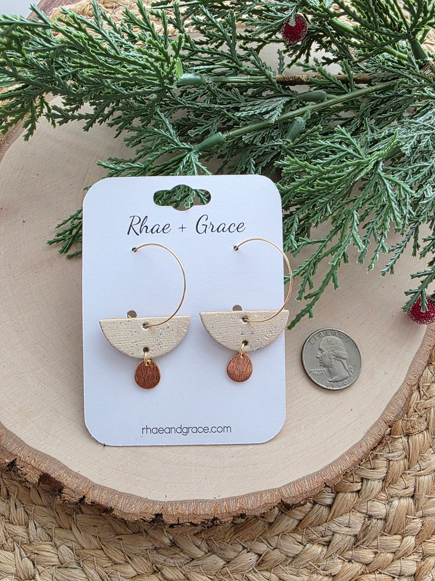 Beige Crescent Drop Hoop Earrings